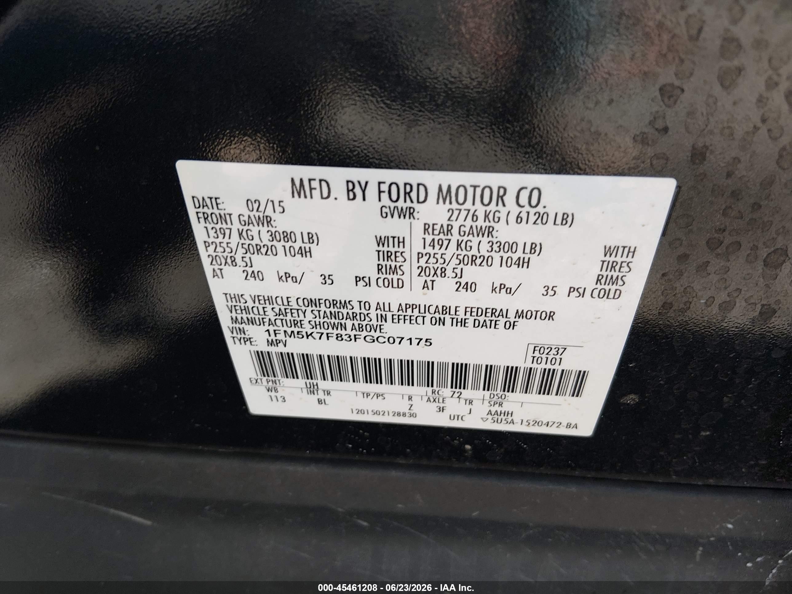 2015 Ford Explorer Limited Black vin: 1FM5K7F83FGC07175