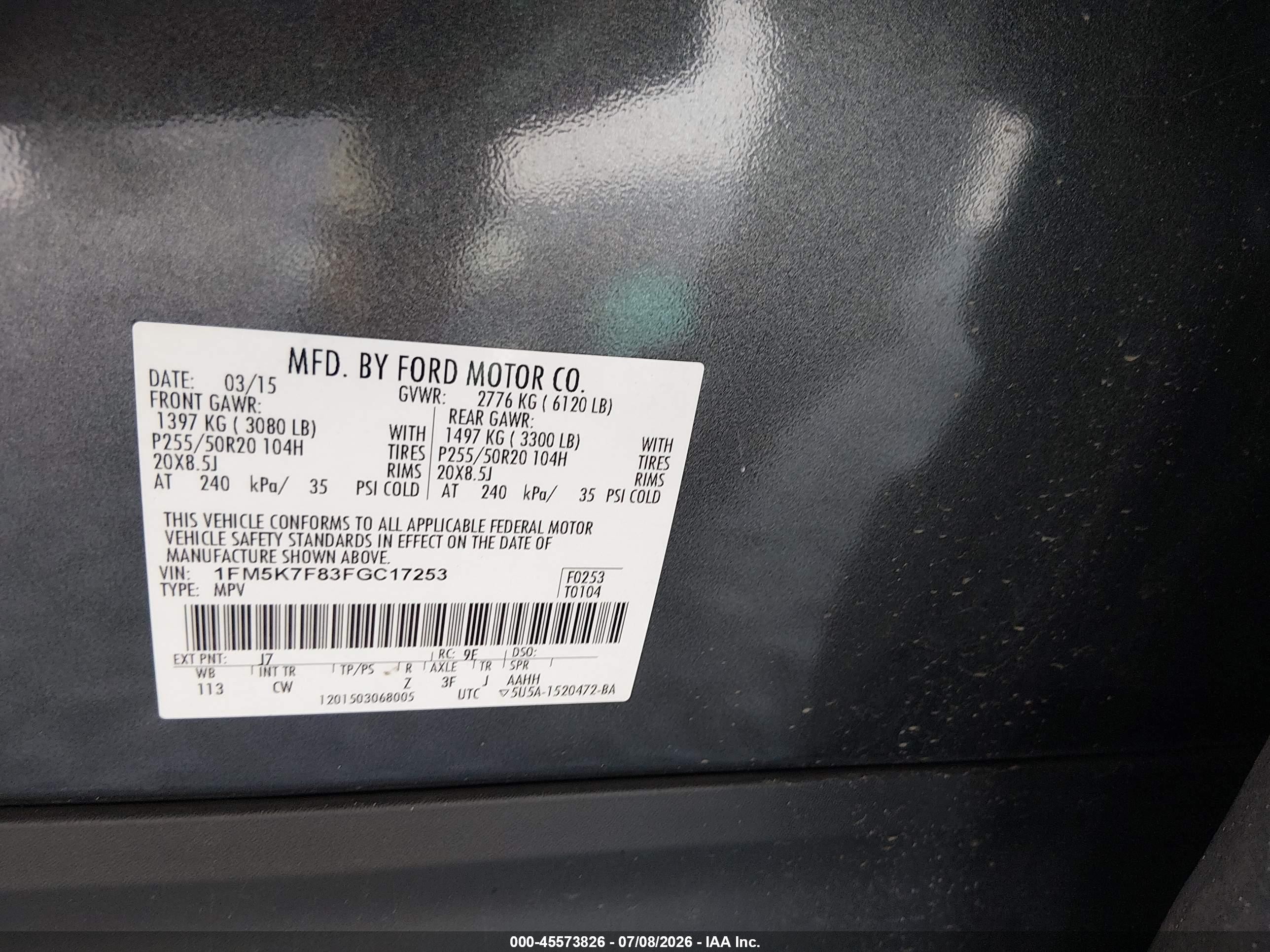 2015 Ford Explorer Limited Gray vin: 1FM5K7F83FGC17253