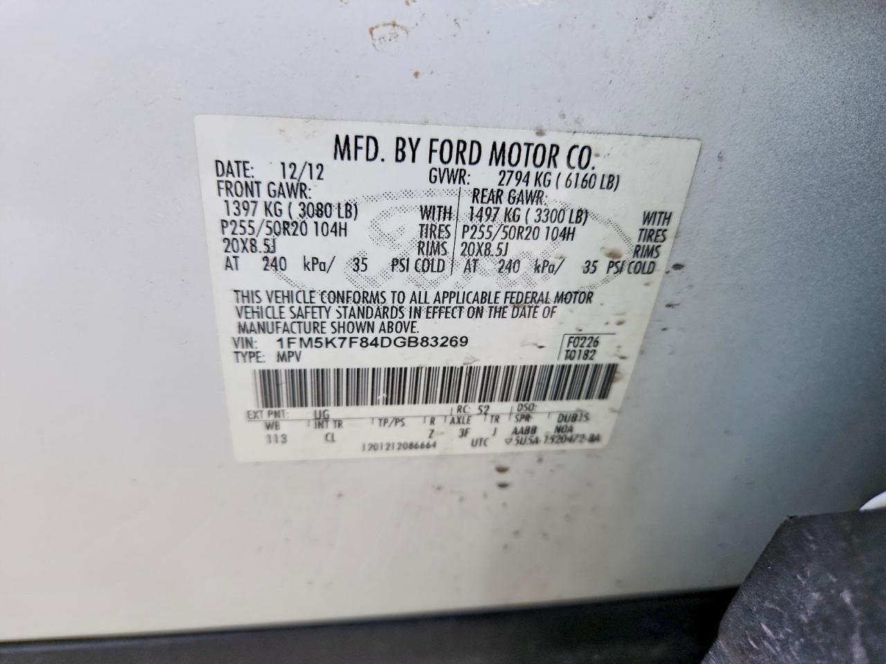 2013 Ford Explorer Limited White vin: 1FM5K7F84DGB83269