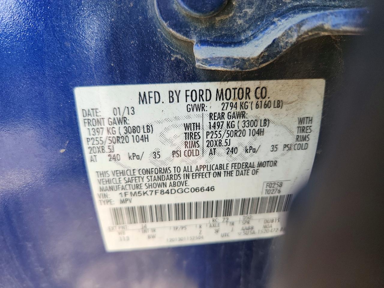 2013 Ford Explorer Limited Blue vin: 1FM5K7F84DGC06646