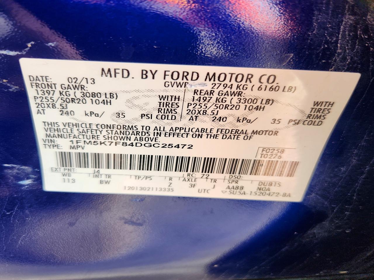 2013 Ford Explorer Limited Blue vin: 1FM5K7F84DGC25472