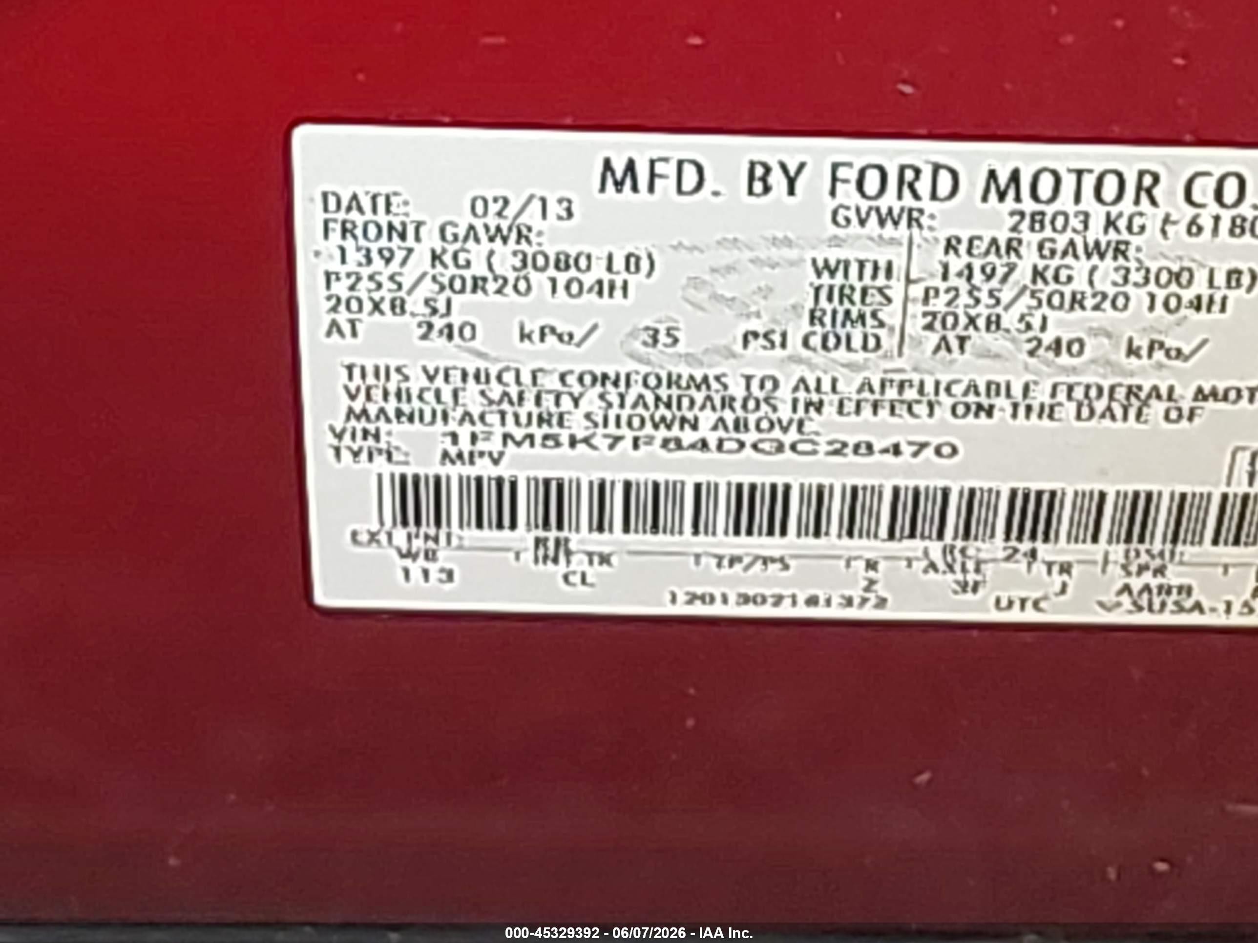 2013 Ford Explorer Limited Red vin: 1FM5K7F84DGC28470