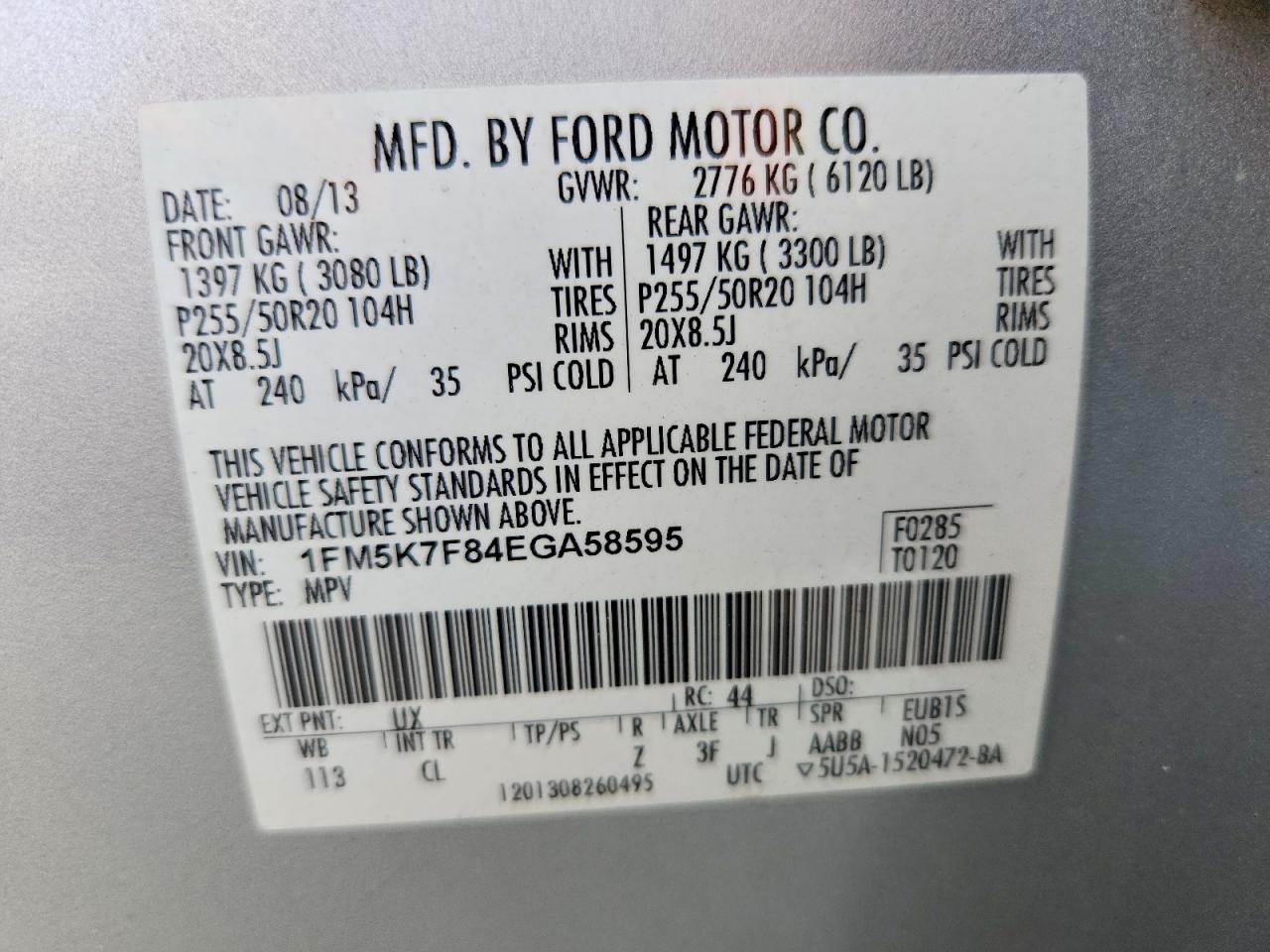 2014 Ford Explorer Limited Silver vin: 1FM5K7F84EGA58595