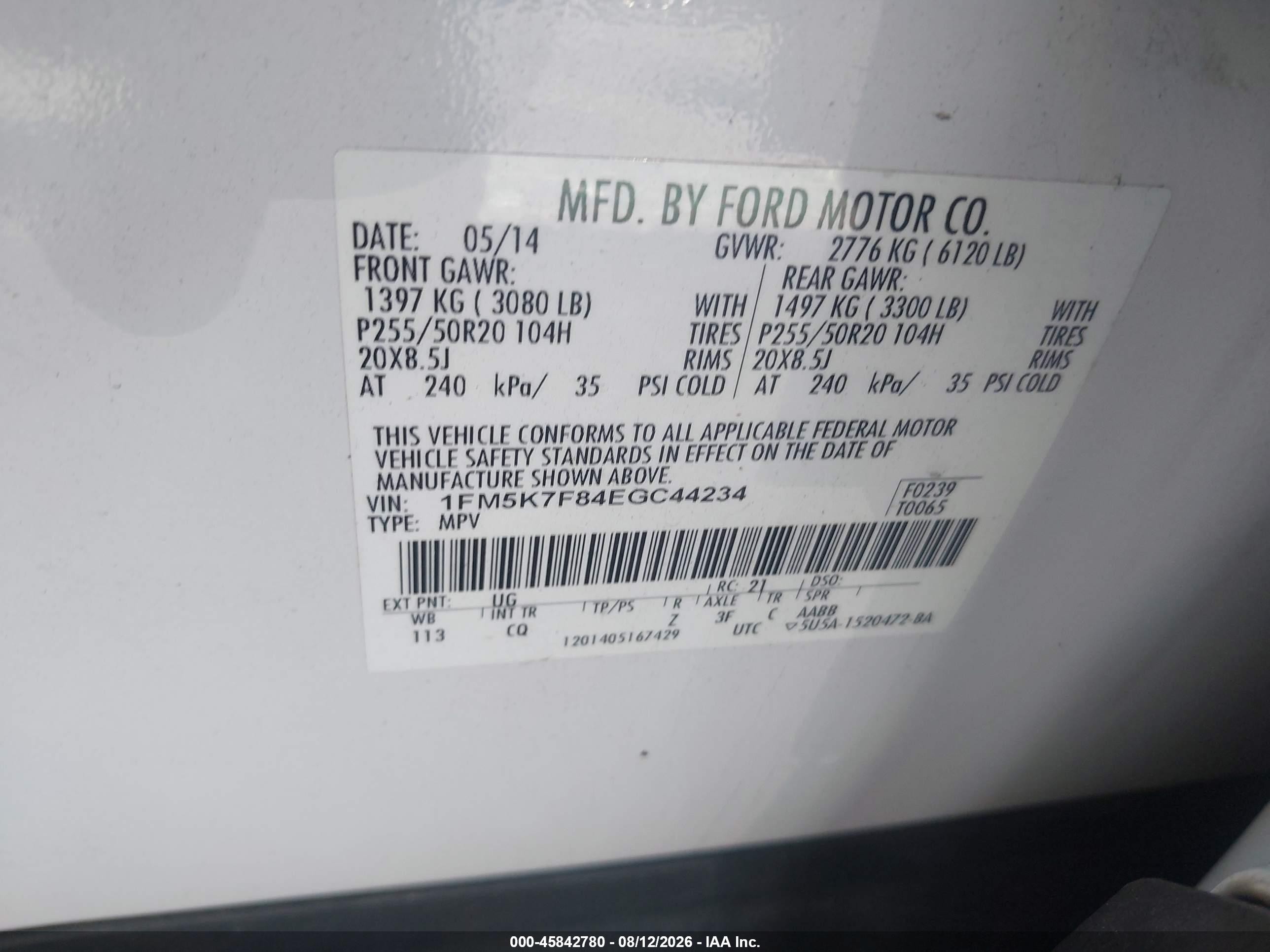 2014 Ford Explorer Limited White vin: 1FM5K7F84EGC44234
