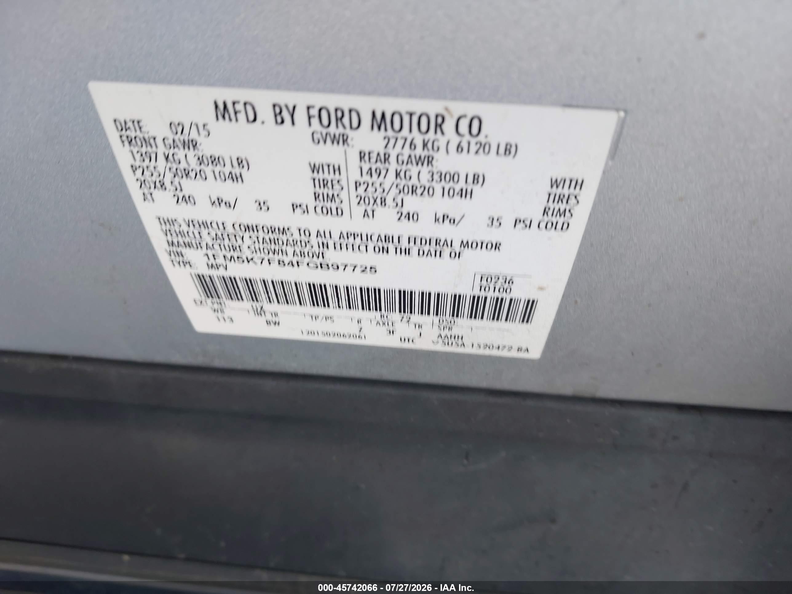 2015 Ford Explorer Limited Gray vin: 1FM5K7F84FGB97725