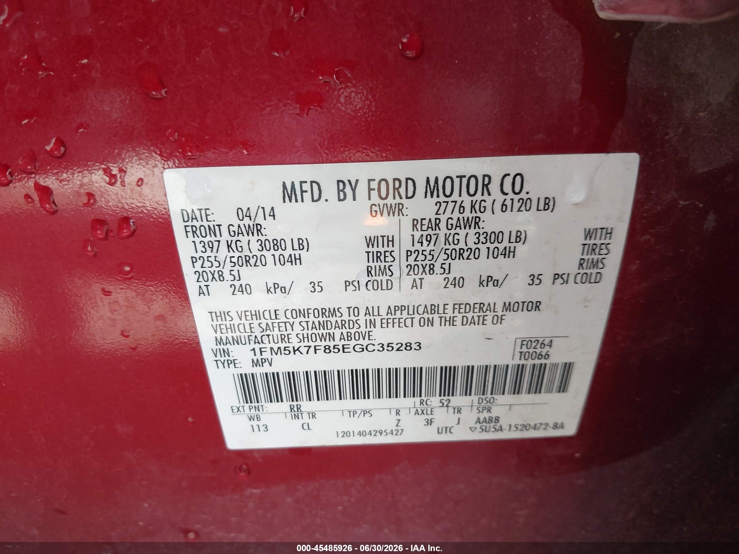 2014 Ford Explorer Limited Red vin: 1FM5K7F85EGC35283
