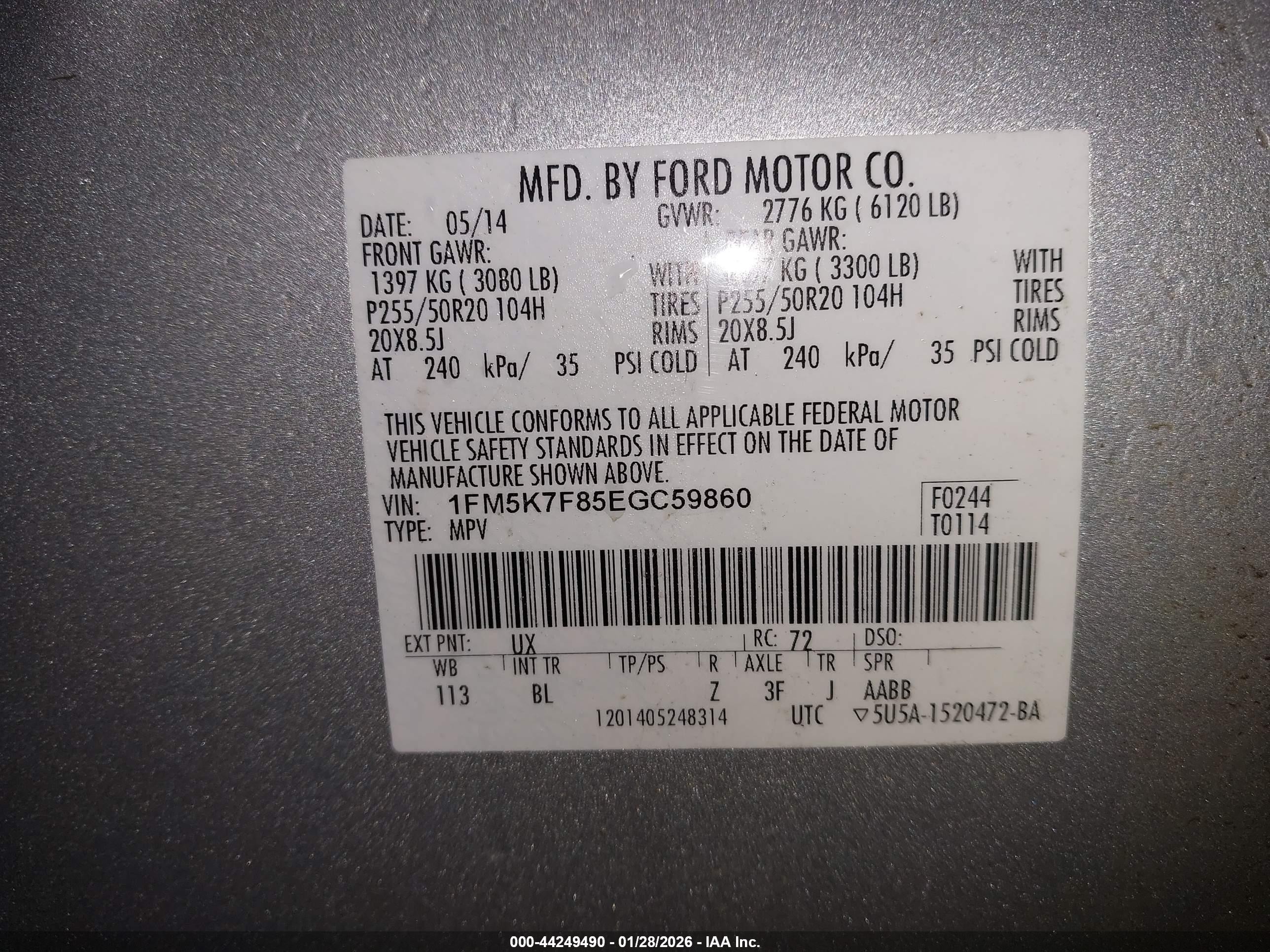 2014 Ford Explorer Limited Silver vin: 1FM5K7F85EGC59860