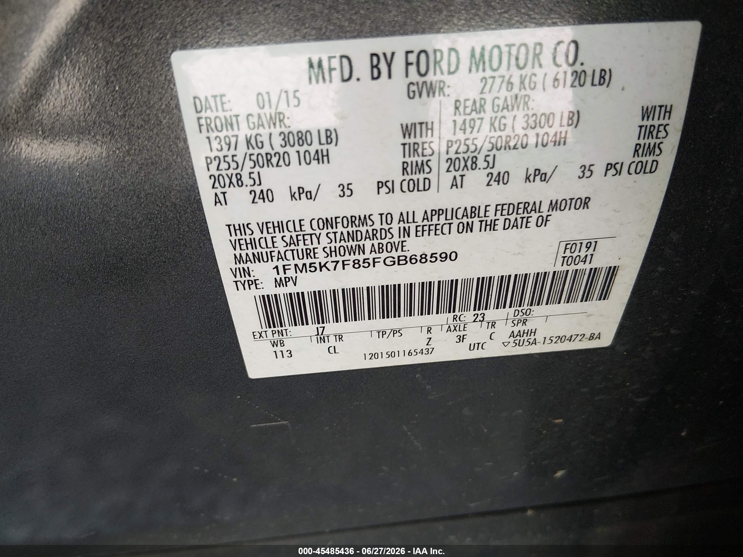 2015 Ford Explorer Limited Gray vin: 1FM5K7F85FGB68590