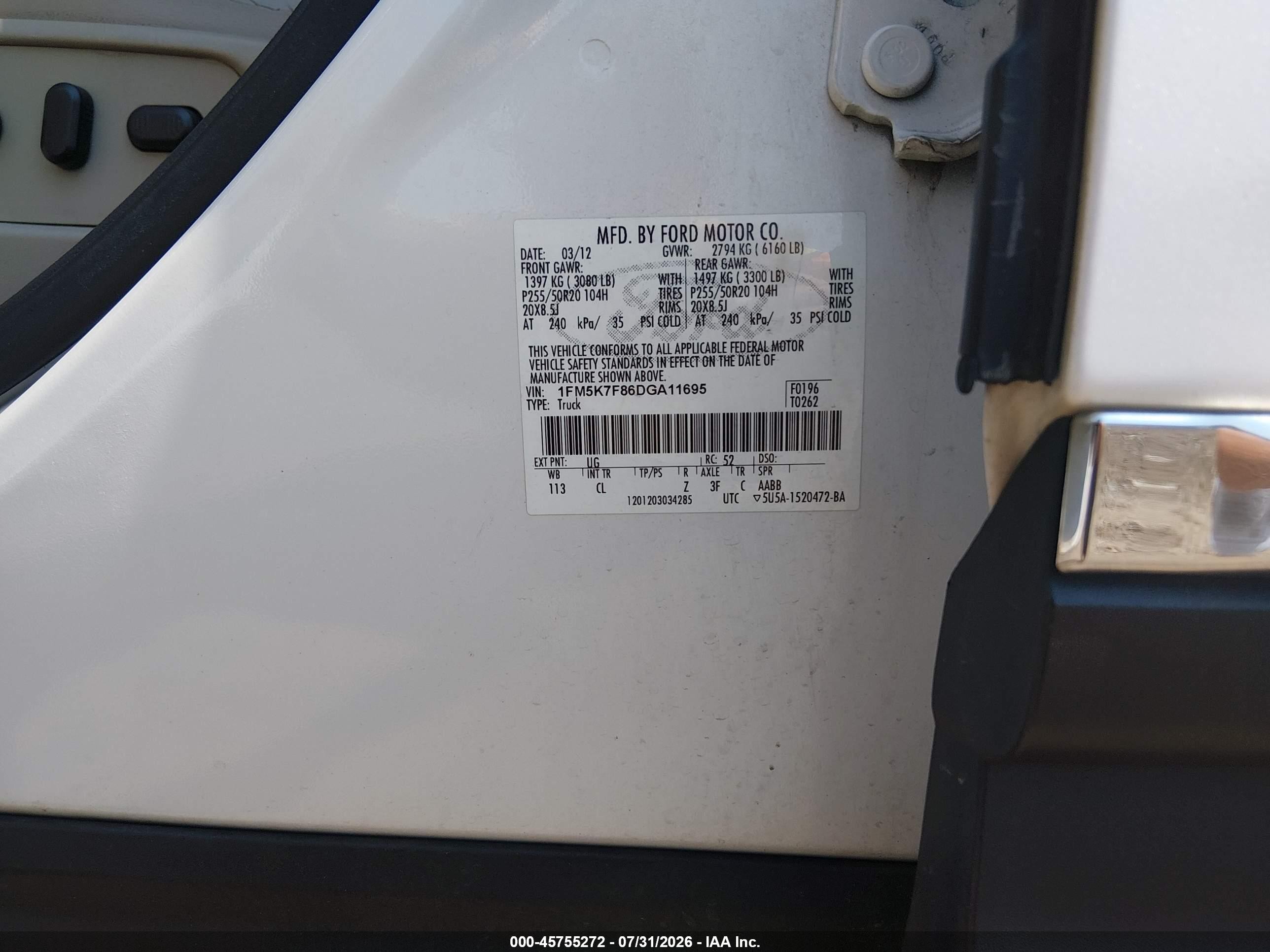 2013 Ford Explorer Limited White vin: 1FM5K7F86DGA11695
