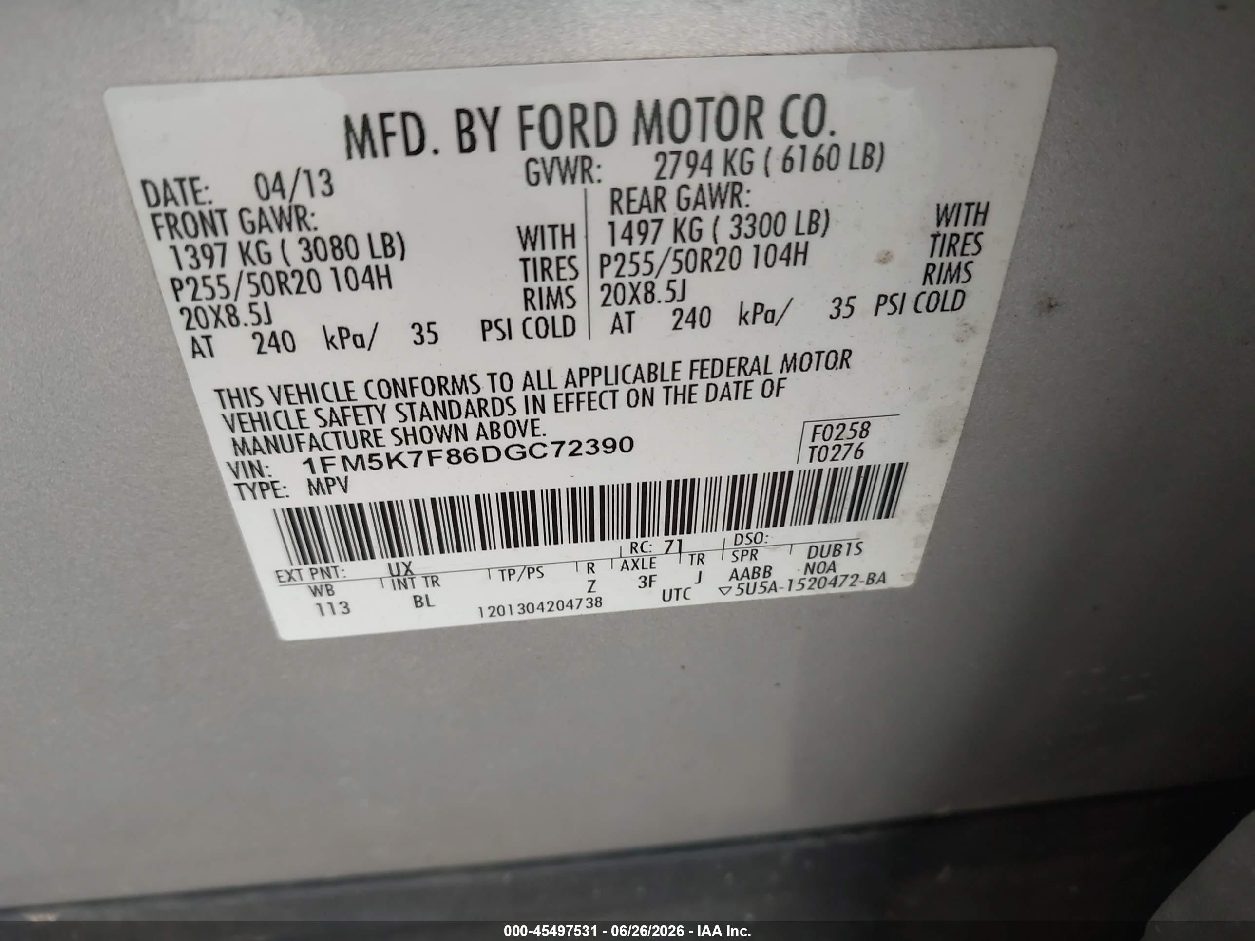 2013 Ford Explorer Limited Silver vin: 1FM5K7F86DGC72390