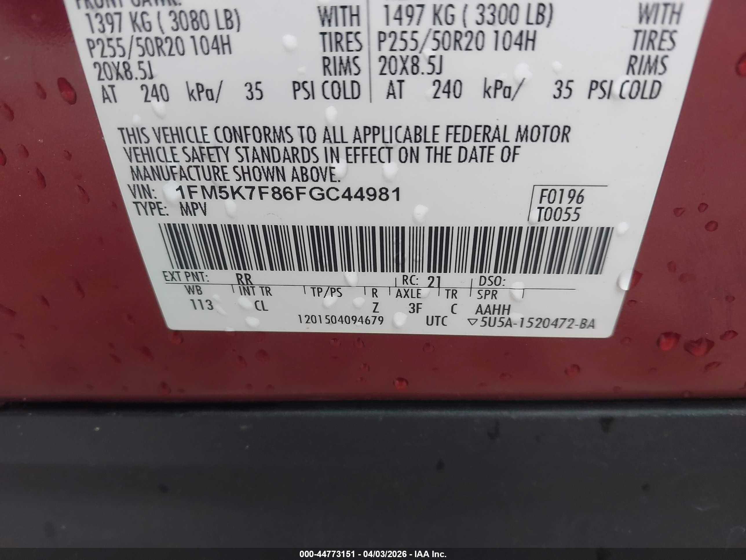 2015 Ford Explorer Limited Red vin: 1FM5K7F86FGC44981