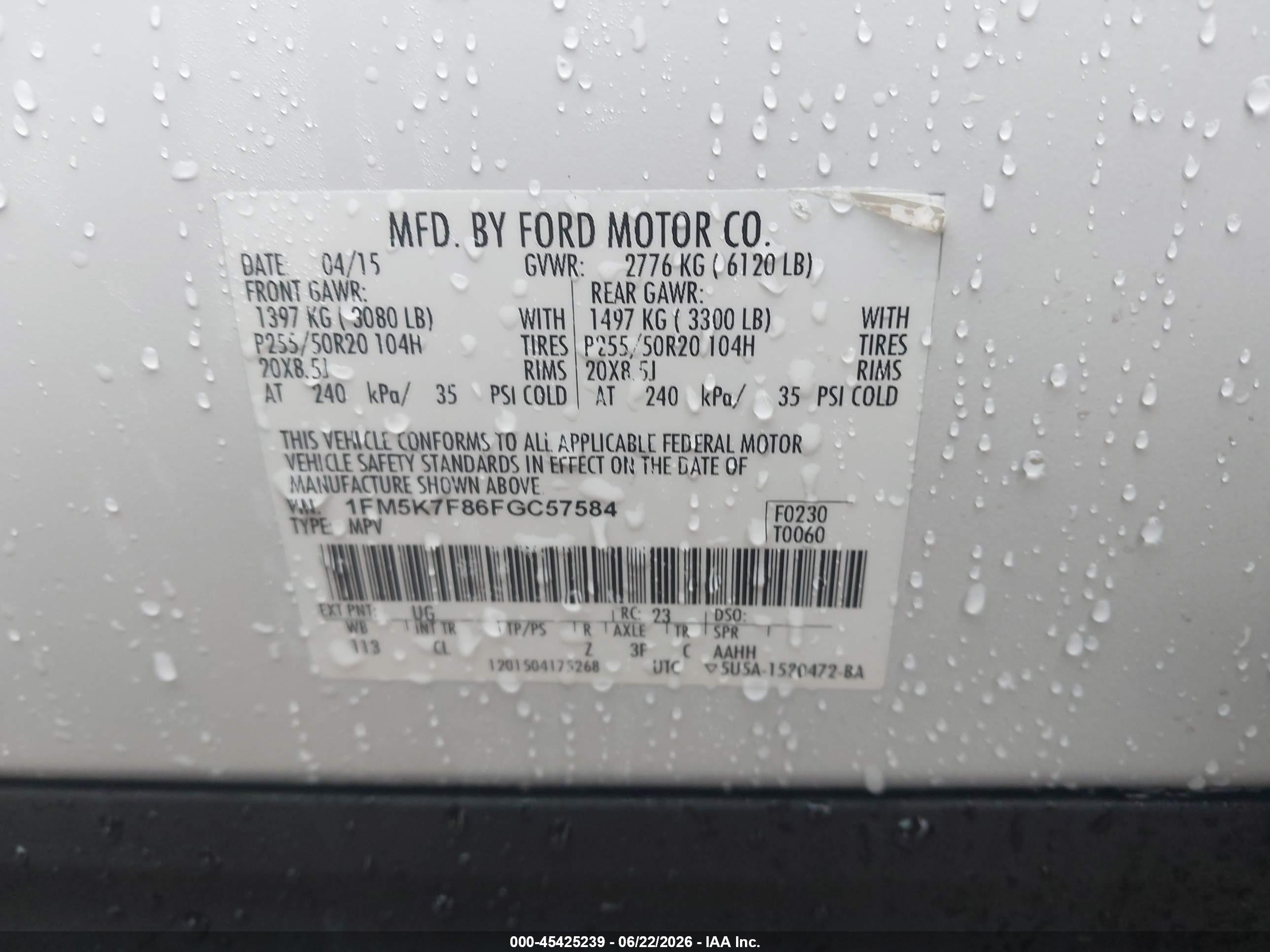 2015 Ford Explorer Limited White vin: 1FM5K7F86FGC57584