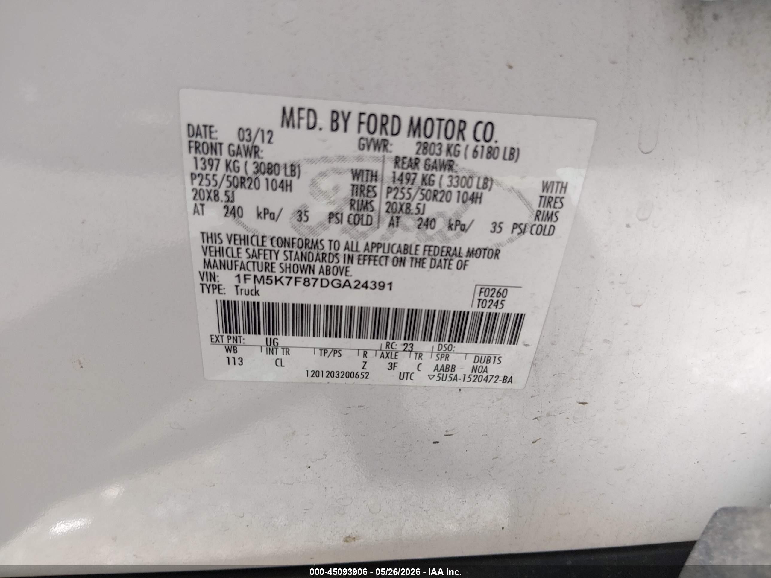 2013 Ford Explorer Limited White vin: 1FM5K7F87DGA24391