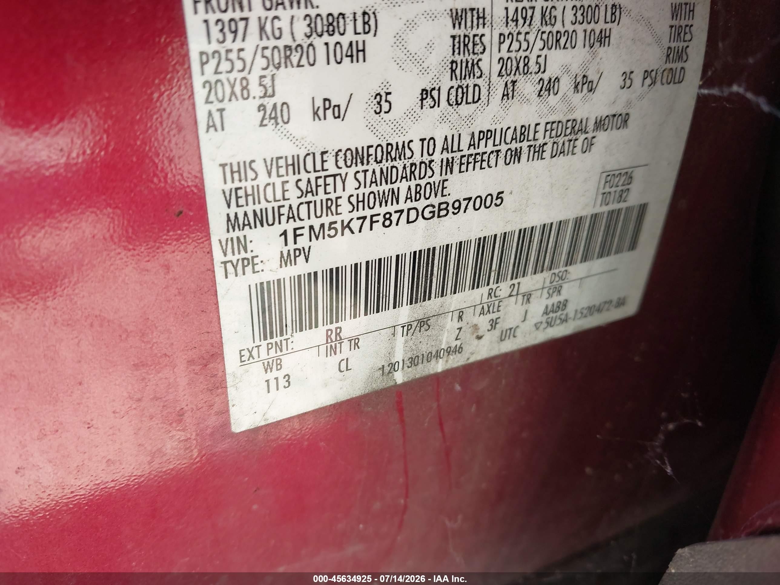 2013 Ford Explorer Limited Maroon vin: 1FM5K7F87DGB97005