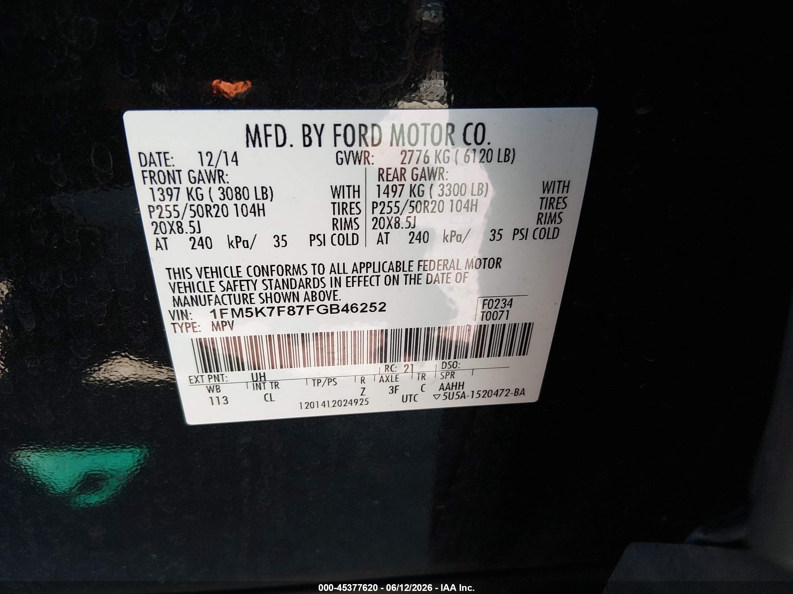 2015 Ford Explorer Limited Black vin: 1FM5K7F87FGB46252