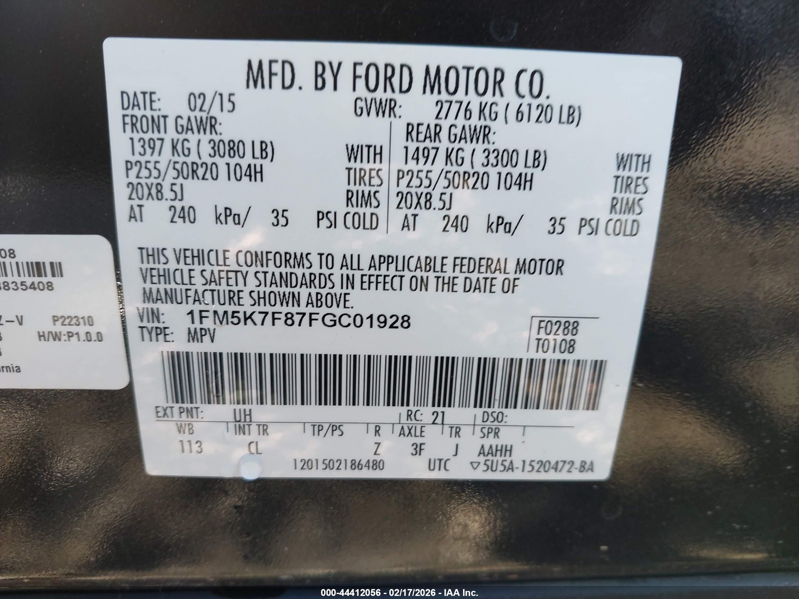 2015 Ford Explorer Limited Black vin: 1FM5K7F87FGC01928