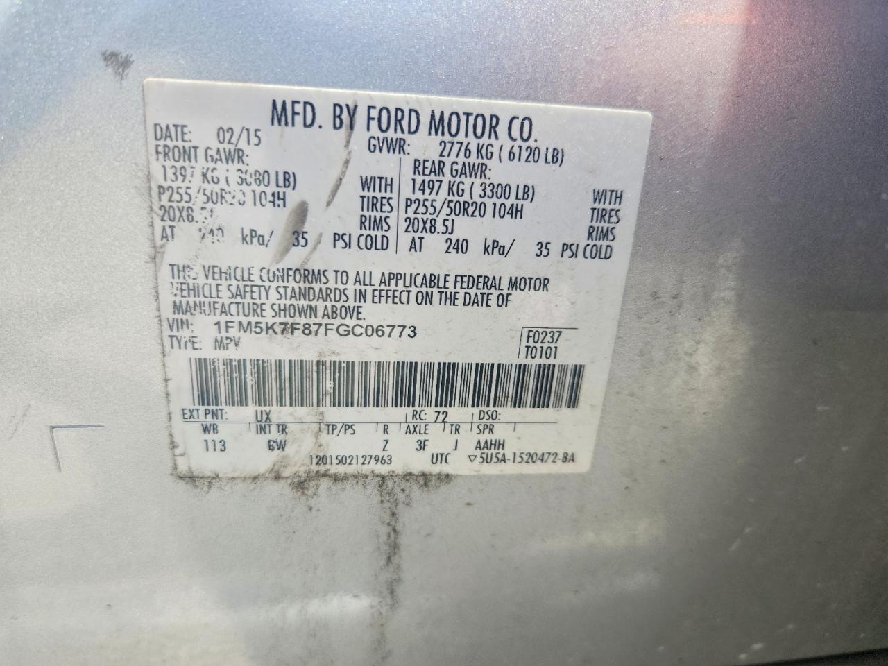 2015 Ford Explorer Limited Silver vin: 1FM5K7F87FGC06773