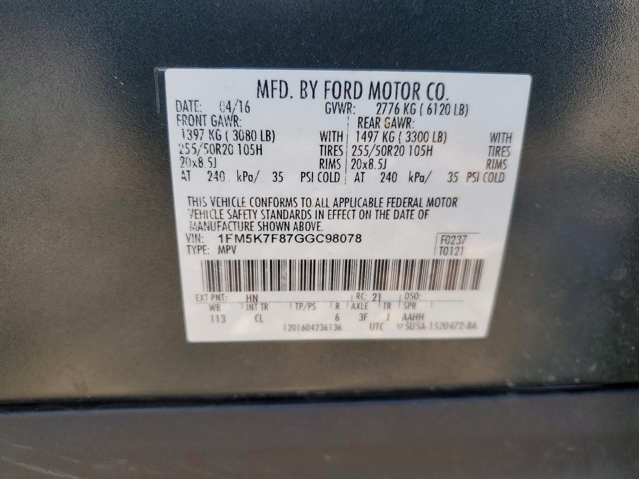 2016 Ford Explorer Limited Green vin: 1FM5K7F87GGC98078