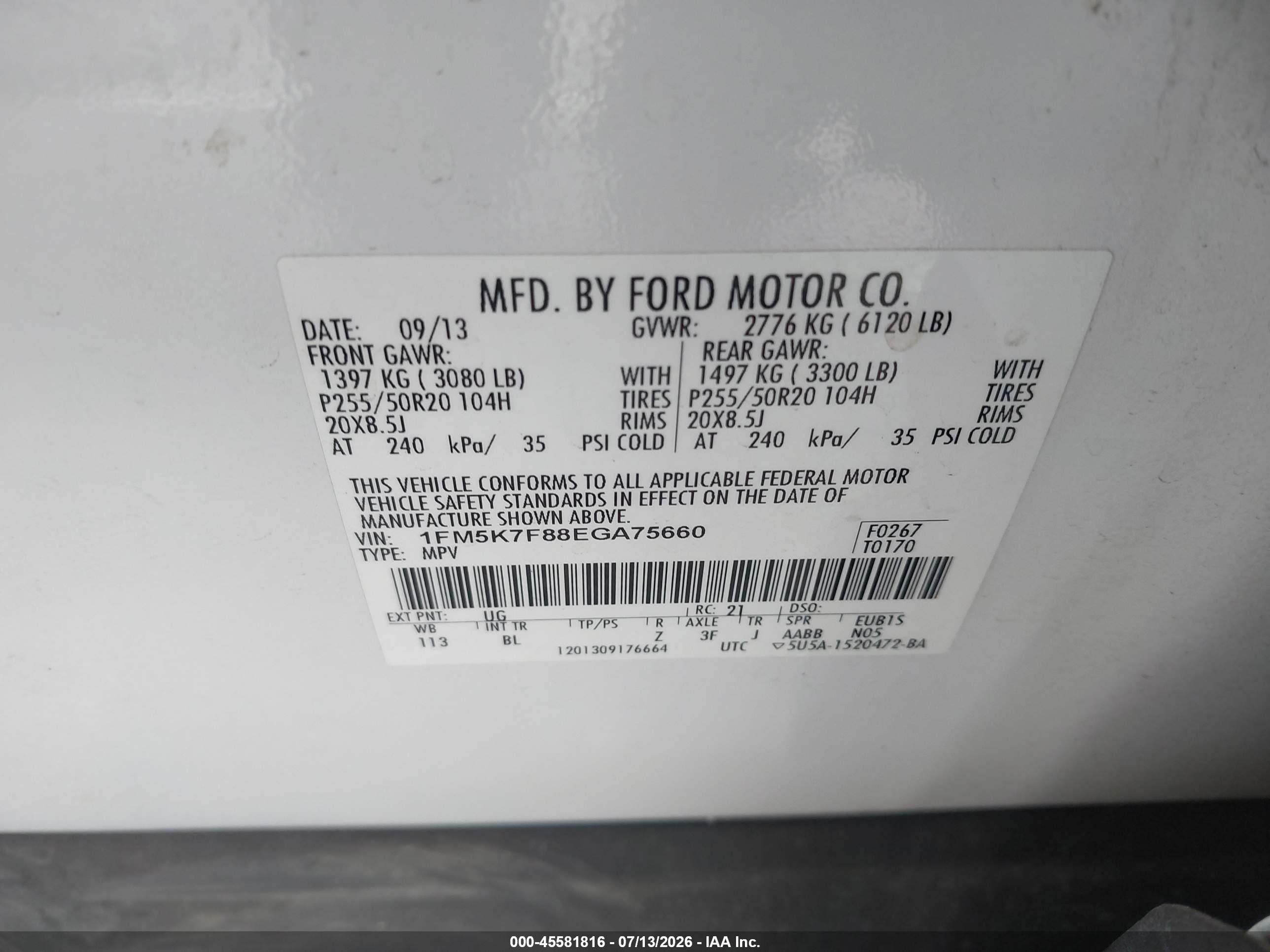 2014 Ford Explorer Limited Белый vin: 1FM5K7F88EGA75660