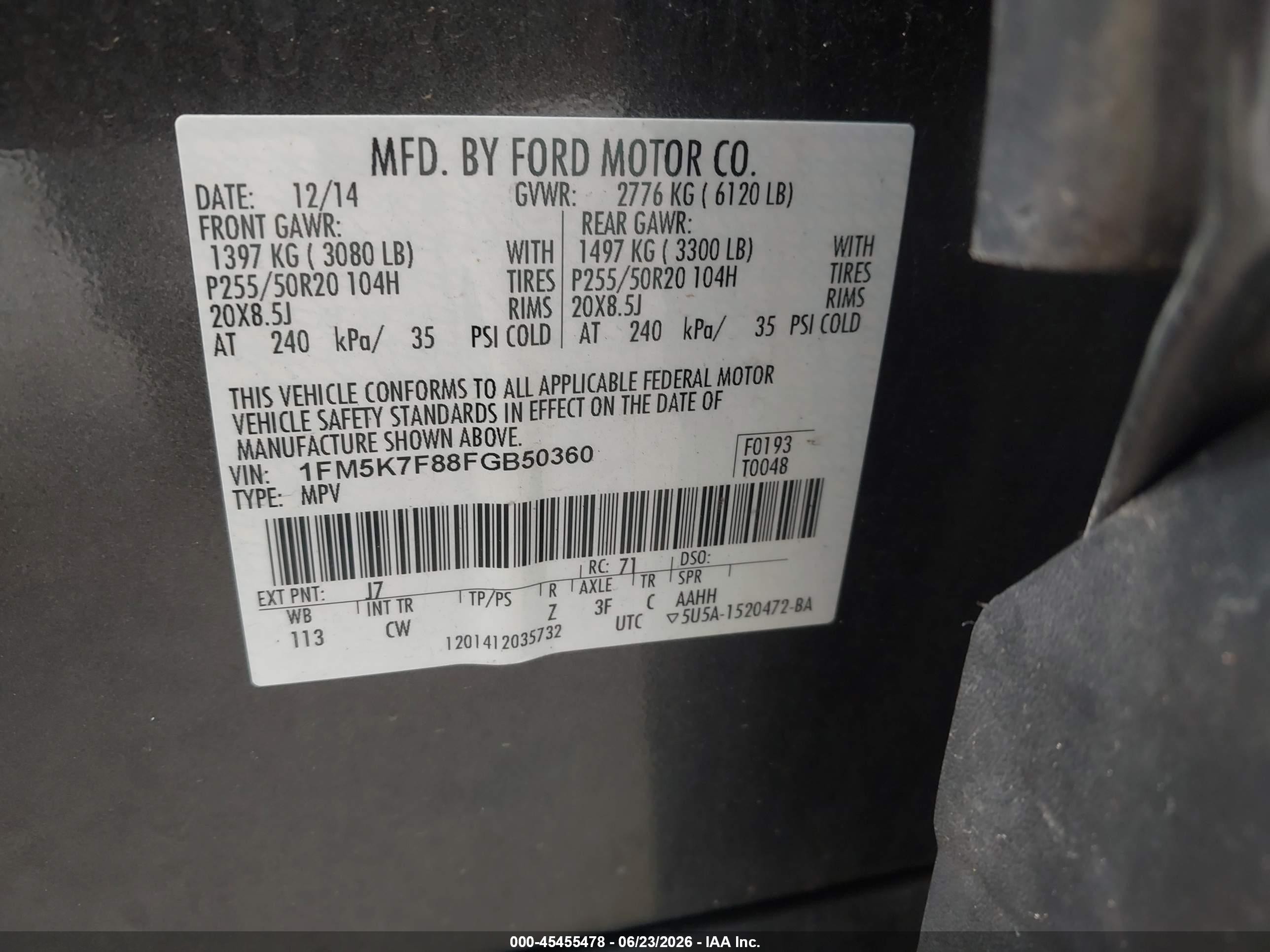 2015 Ford Explorer Limited Gray vin: 1FM5K7F88FGB50360