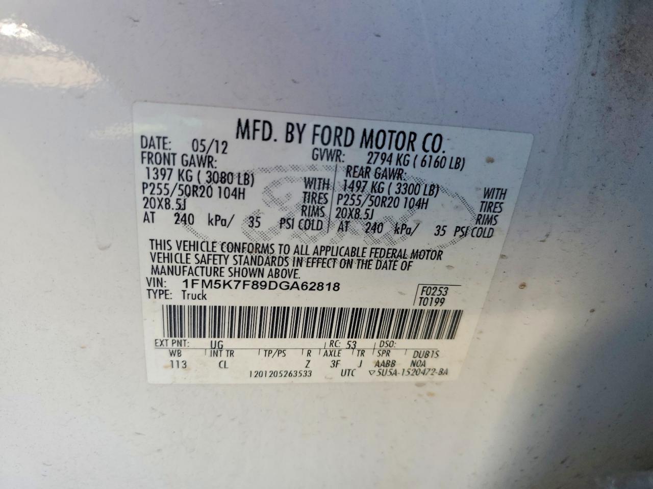 2013 Ford Explorer Limited White vin: 1FM5K7F89DGA62818