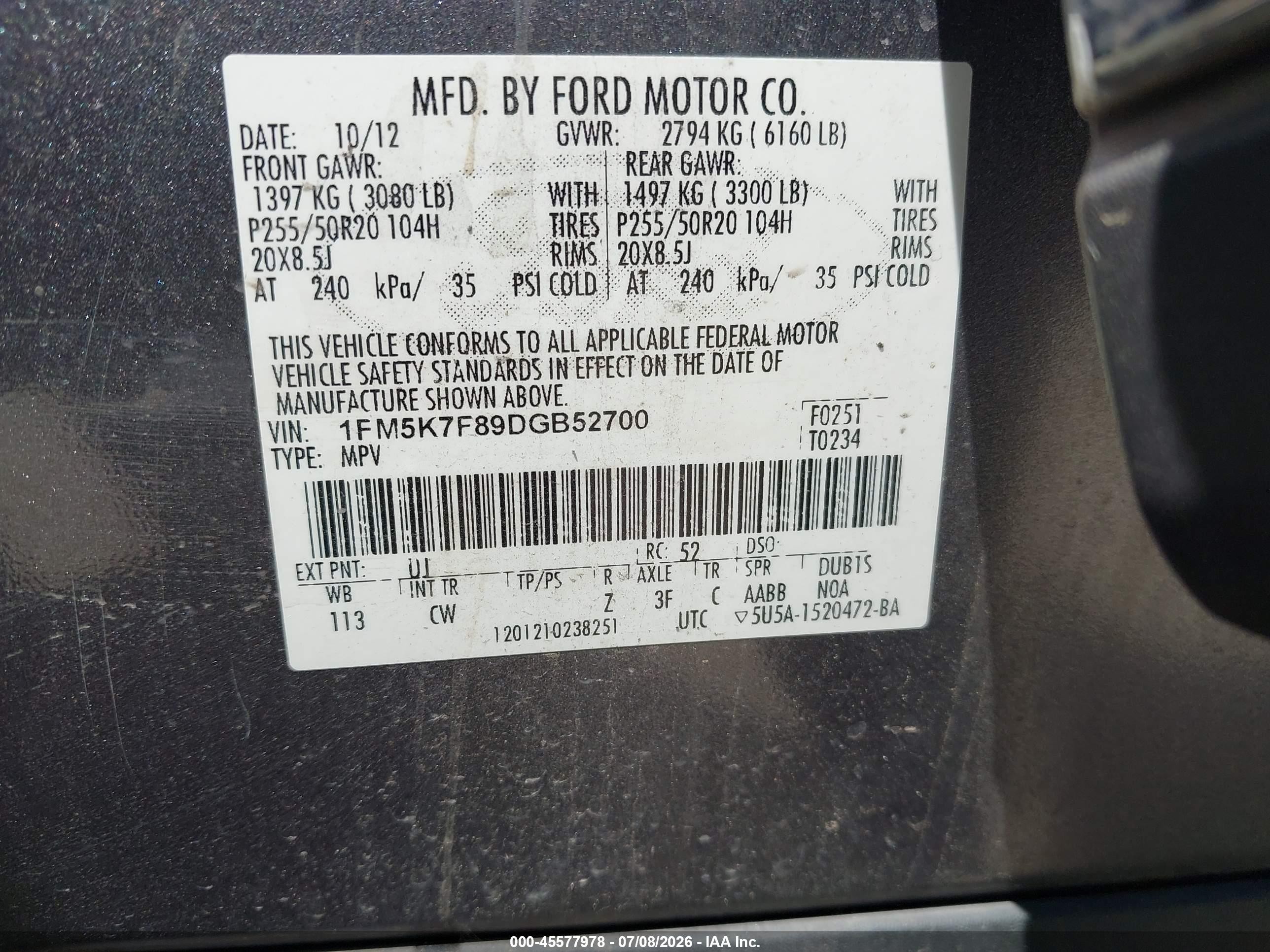 2013 Ford Explorer Limited Gray vin: 1FM5K7F89DGB52700
