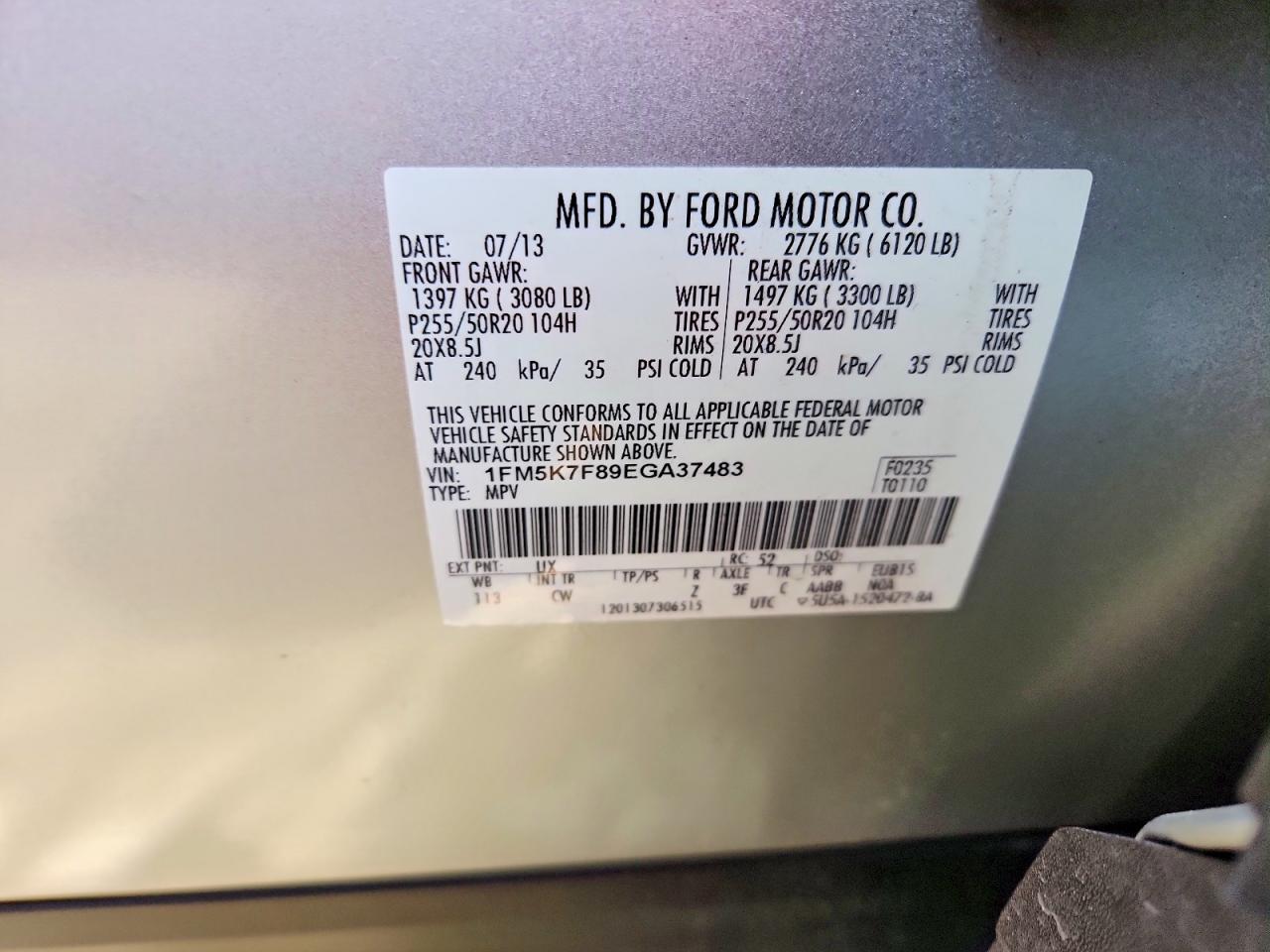 2014 Ford Explorer Limited Серебряный vin: 1FM5K7F89EGA37483