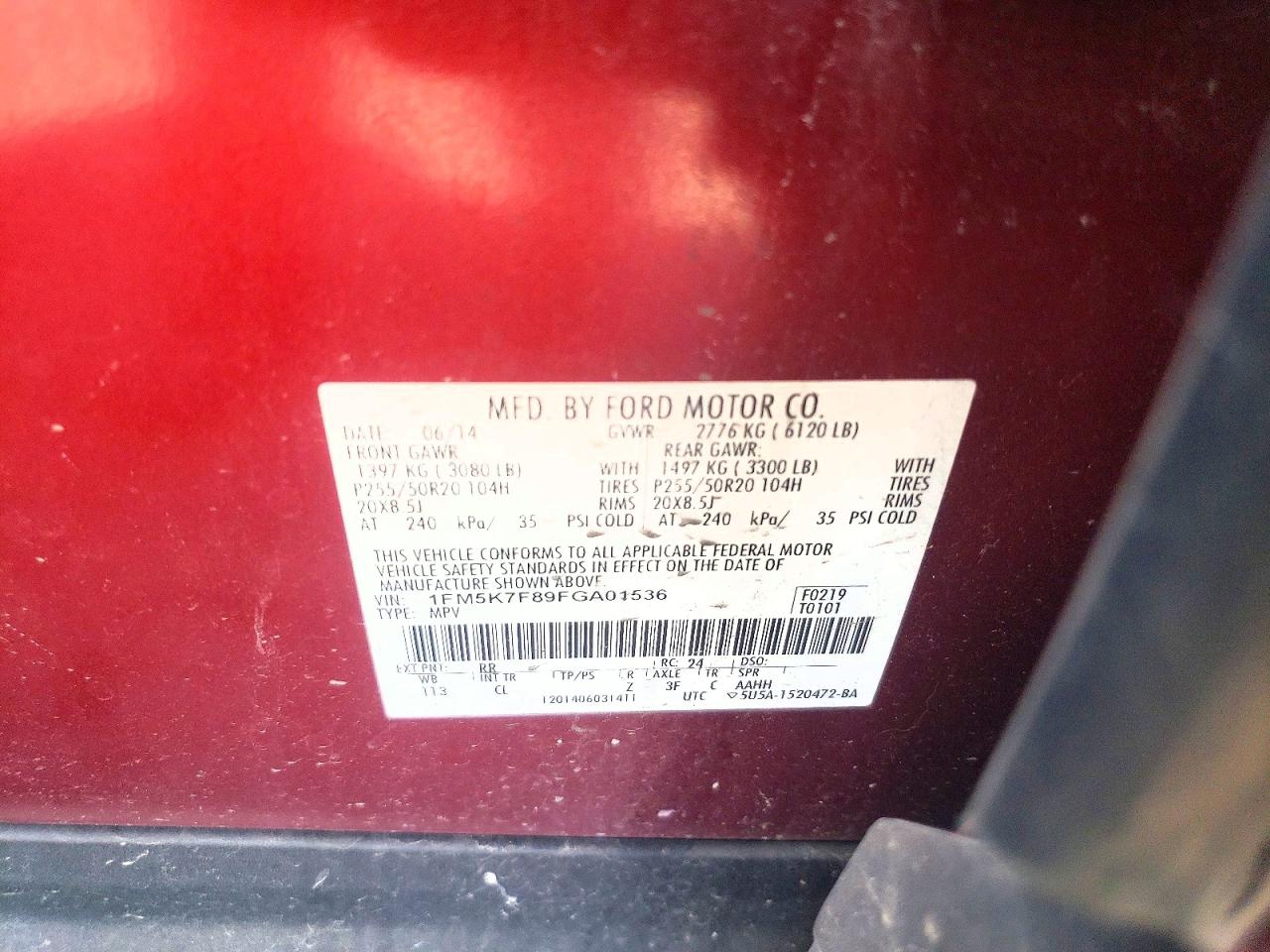 2015 Ford Explorer Limited Red vin: 1FM5K7F89FGA01536