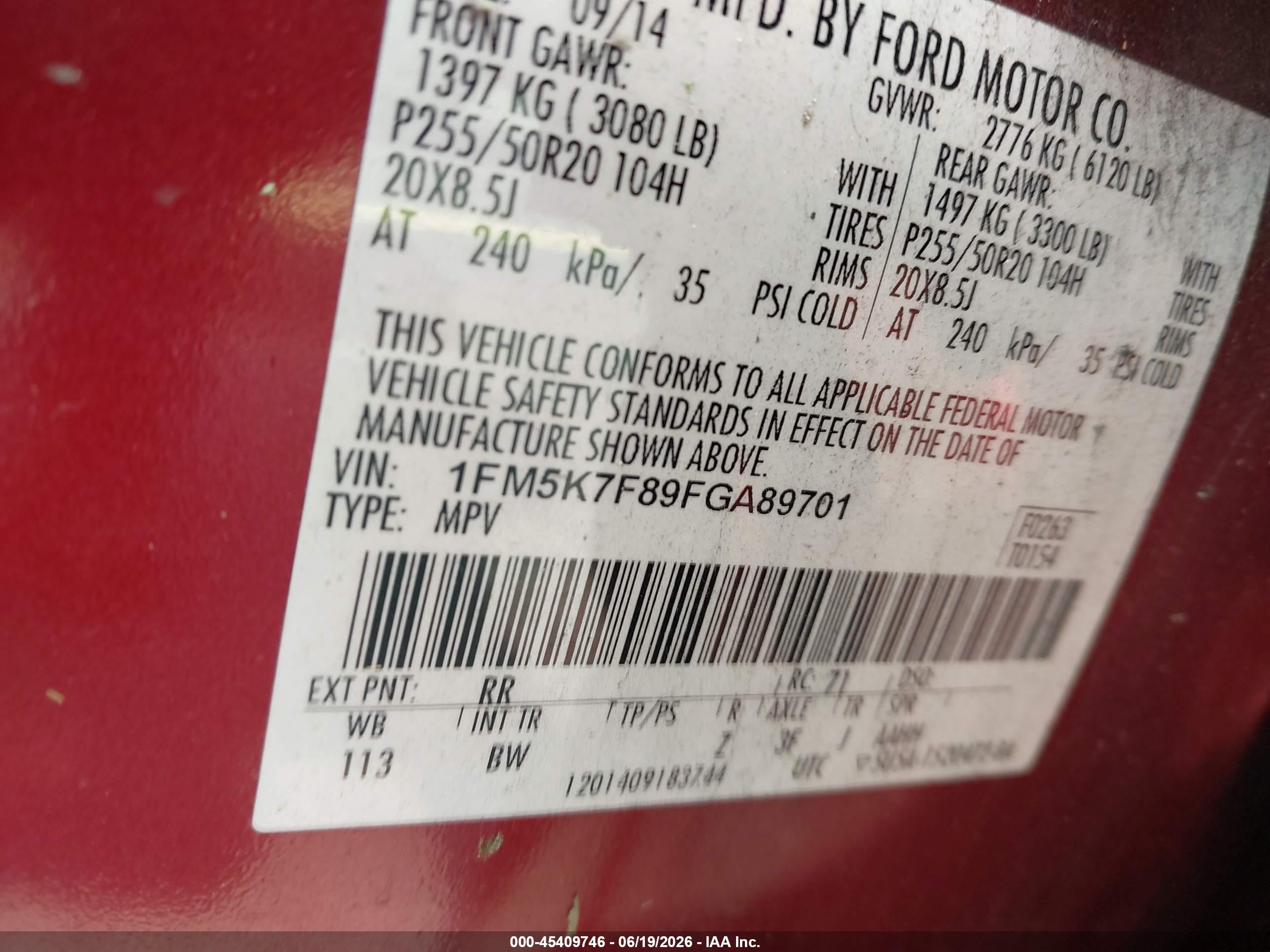 2015 Ford Explorer Limited Red vin: 1FM5K7F89FGA89701