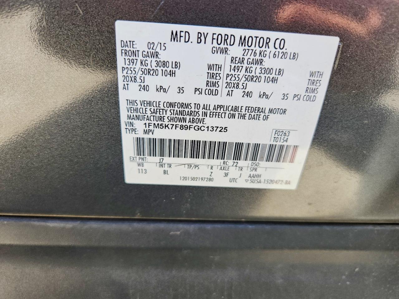 2015 Ford Explorer Limited Gray vin: 1FM5K7F89FGC13725