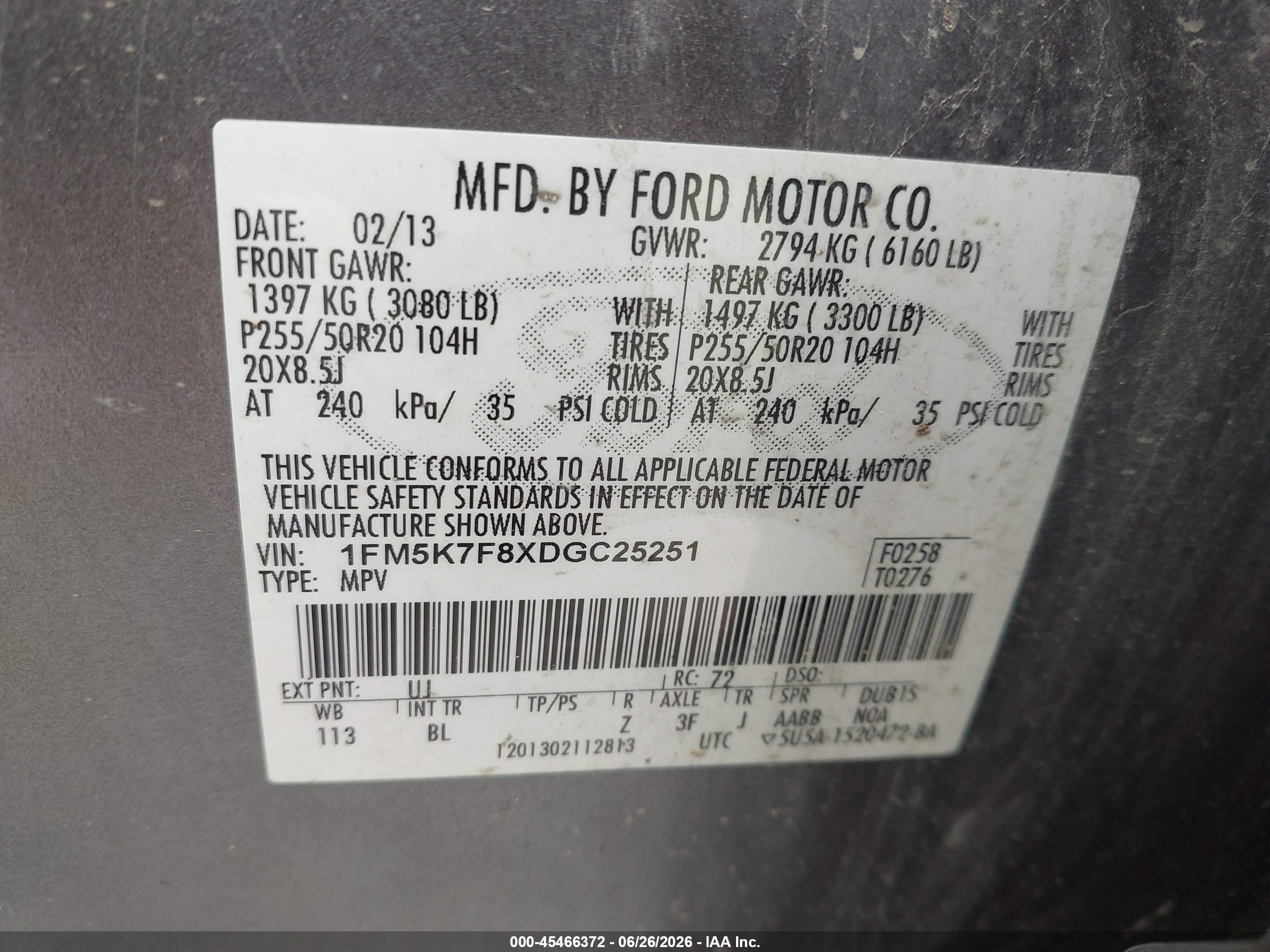 2013 Ford Explorer Limited Gray vin: 1FM5K7F8XDGC25251