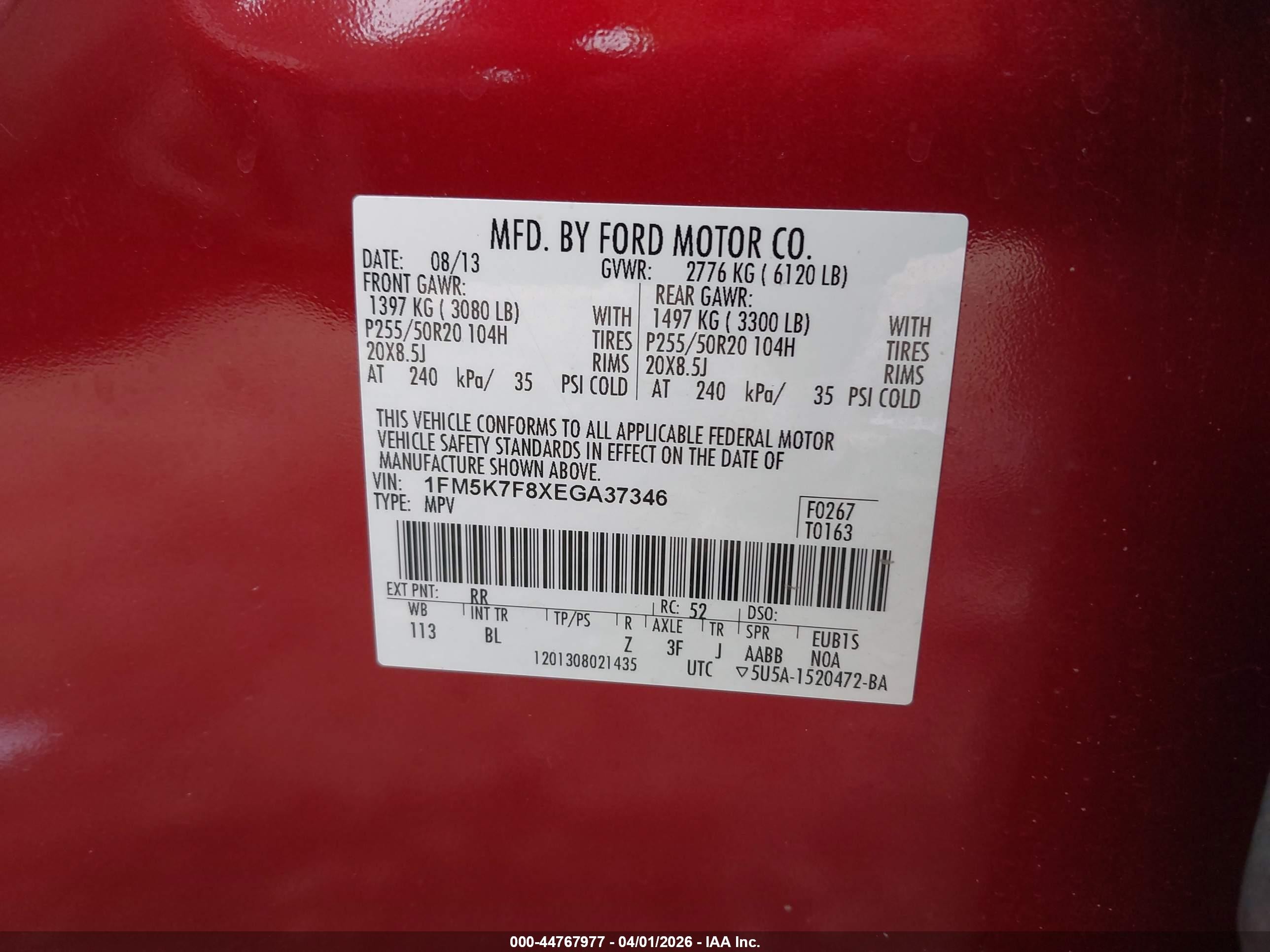 2014 Ford Explorer Limited Red vin: 1FM5K7F8XEGA37346