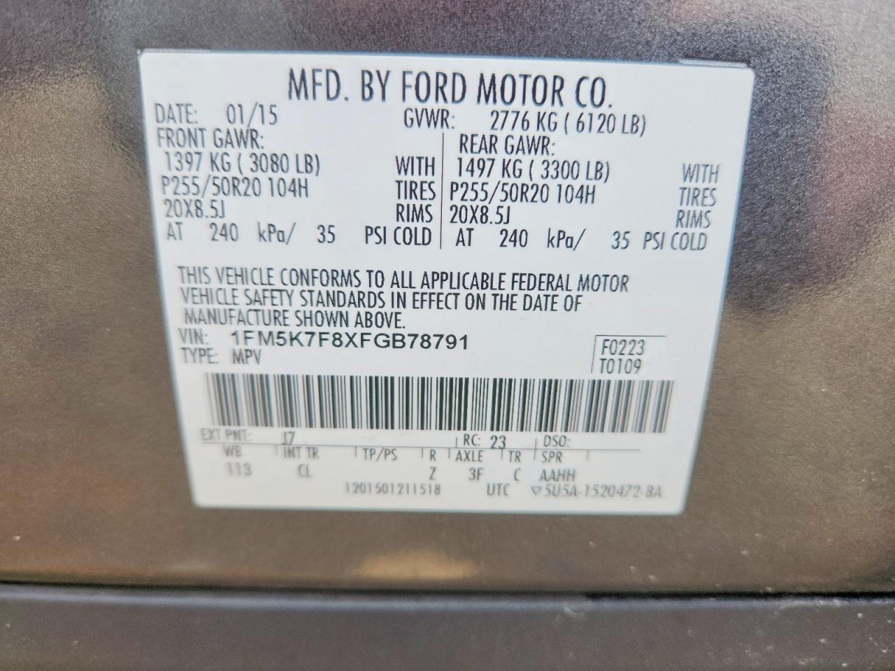 2015 Ford Explorer Limited Gray vin: 1FM5K7F8XFGB78791