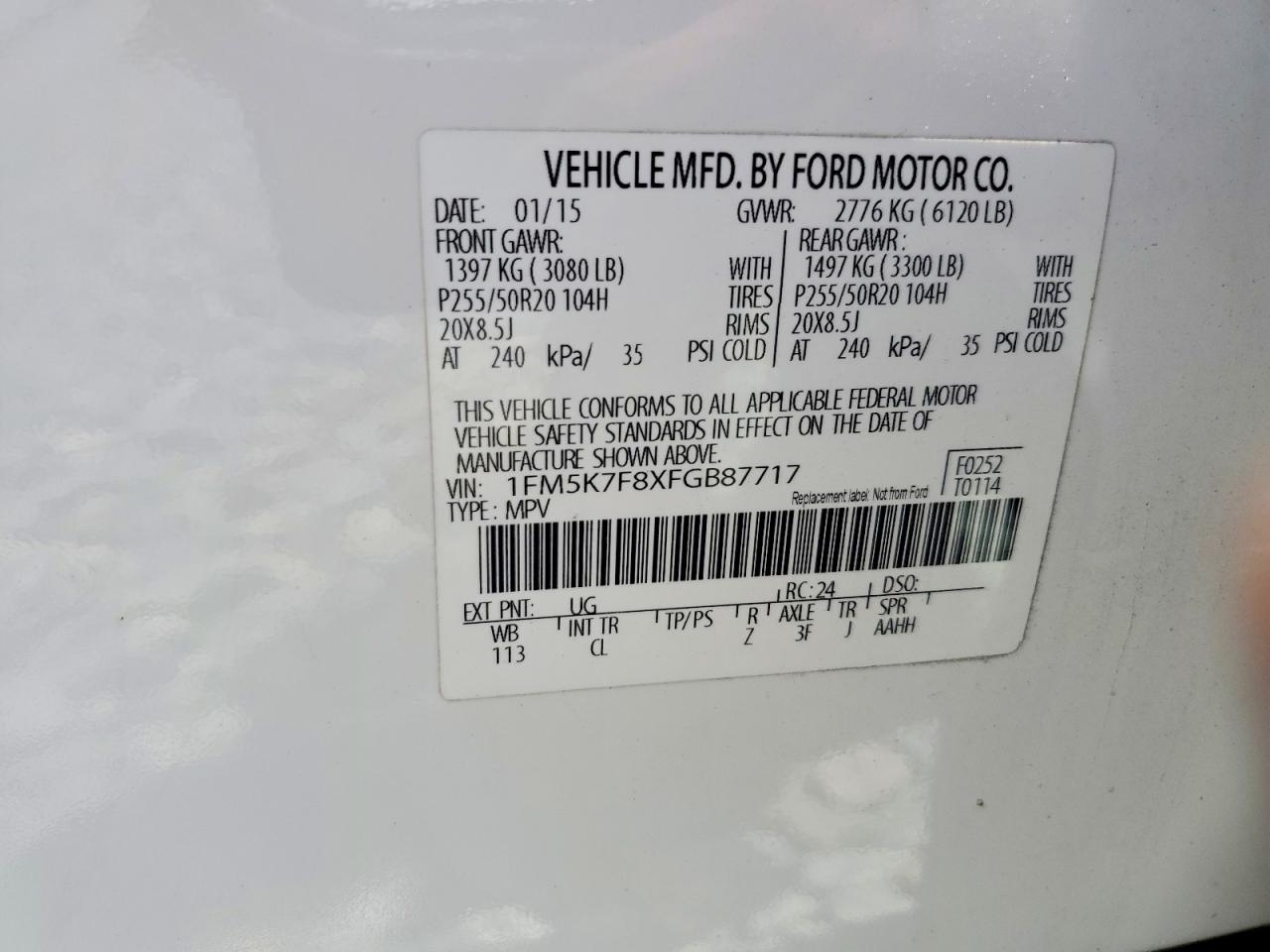 2015 Ford Explorer Limited White vin: 1FM5K7F8XFGB87717