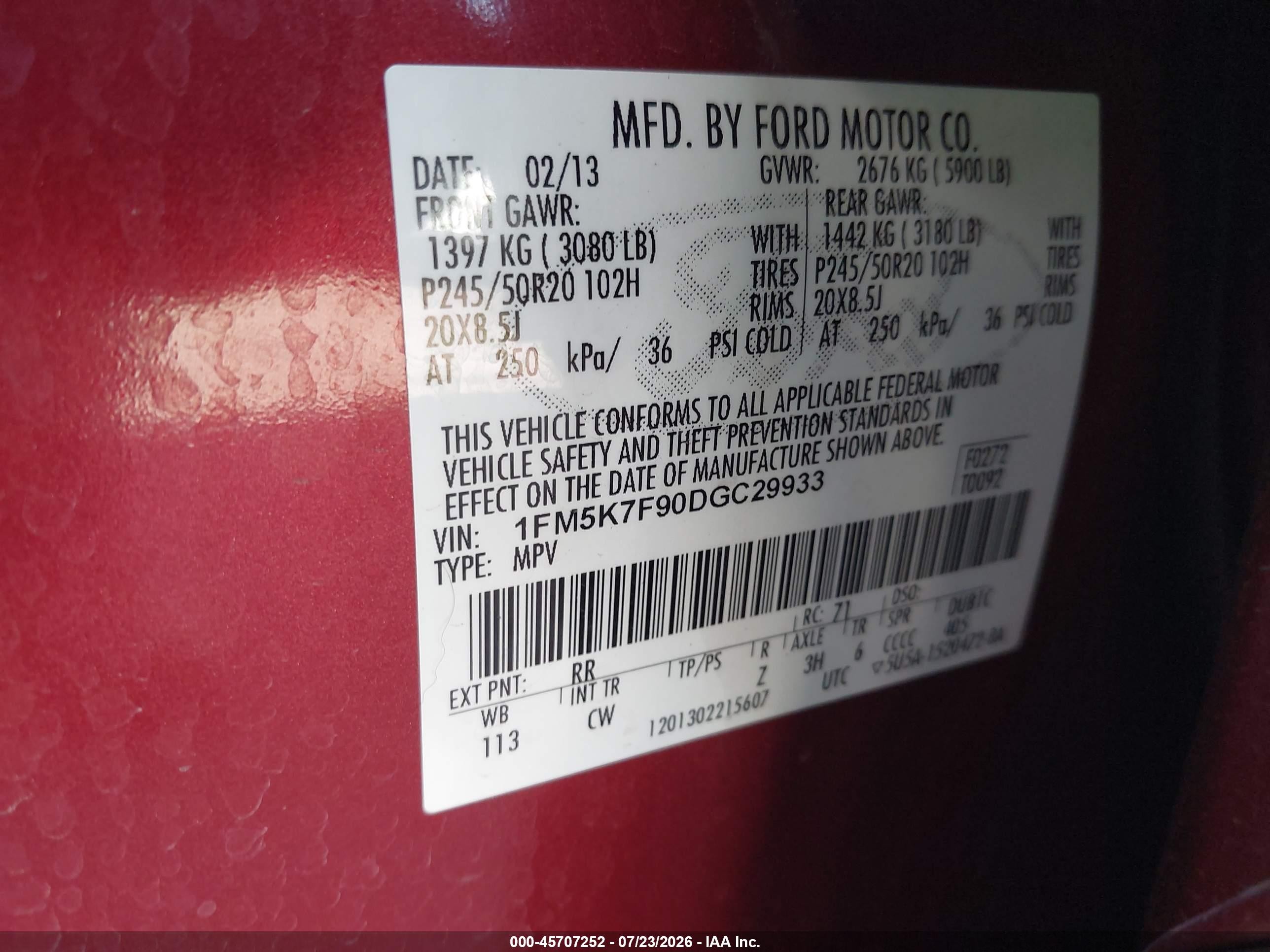 2013 Ford Explorer Limited Red vin: 1FM5K7F90DGC29933