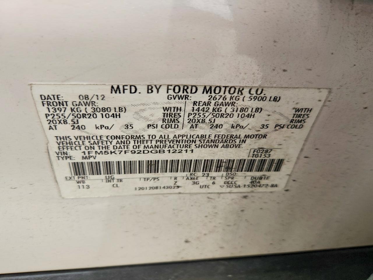 2013 Ford Explorer Limited White vin: 1FM5K7F92DGB12211