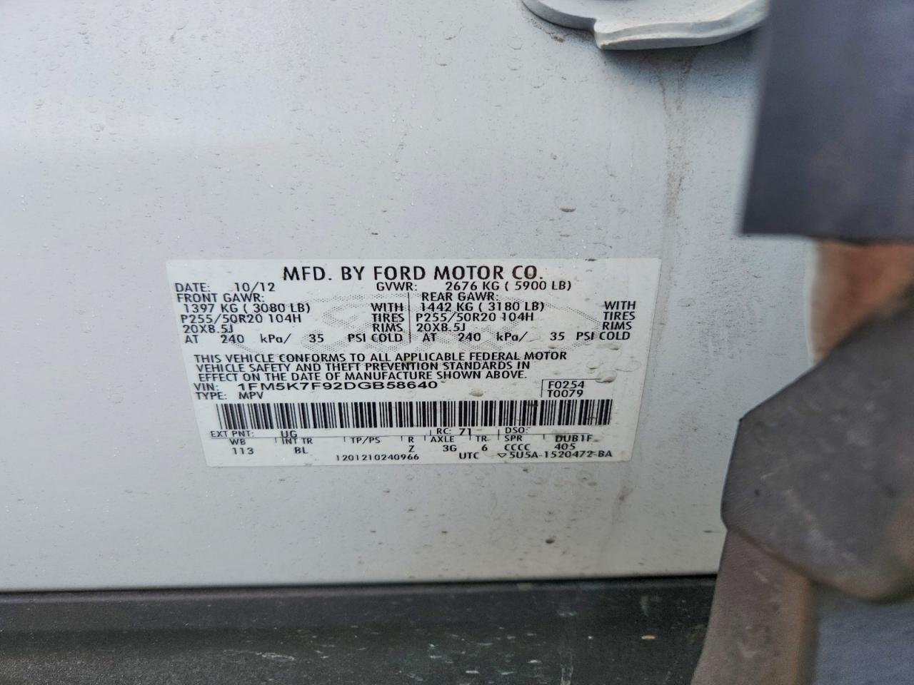 2013 Ford Explorer Limited White vin: 1FM5K7F92DGB58640