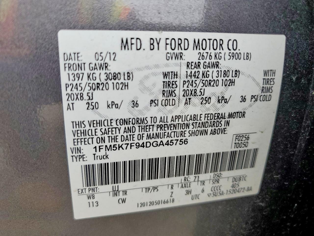 2013 Ford Explorer Limited Gray vin: 1FM5K7F94DGA45756