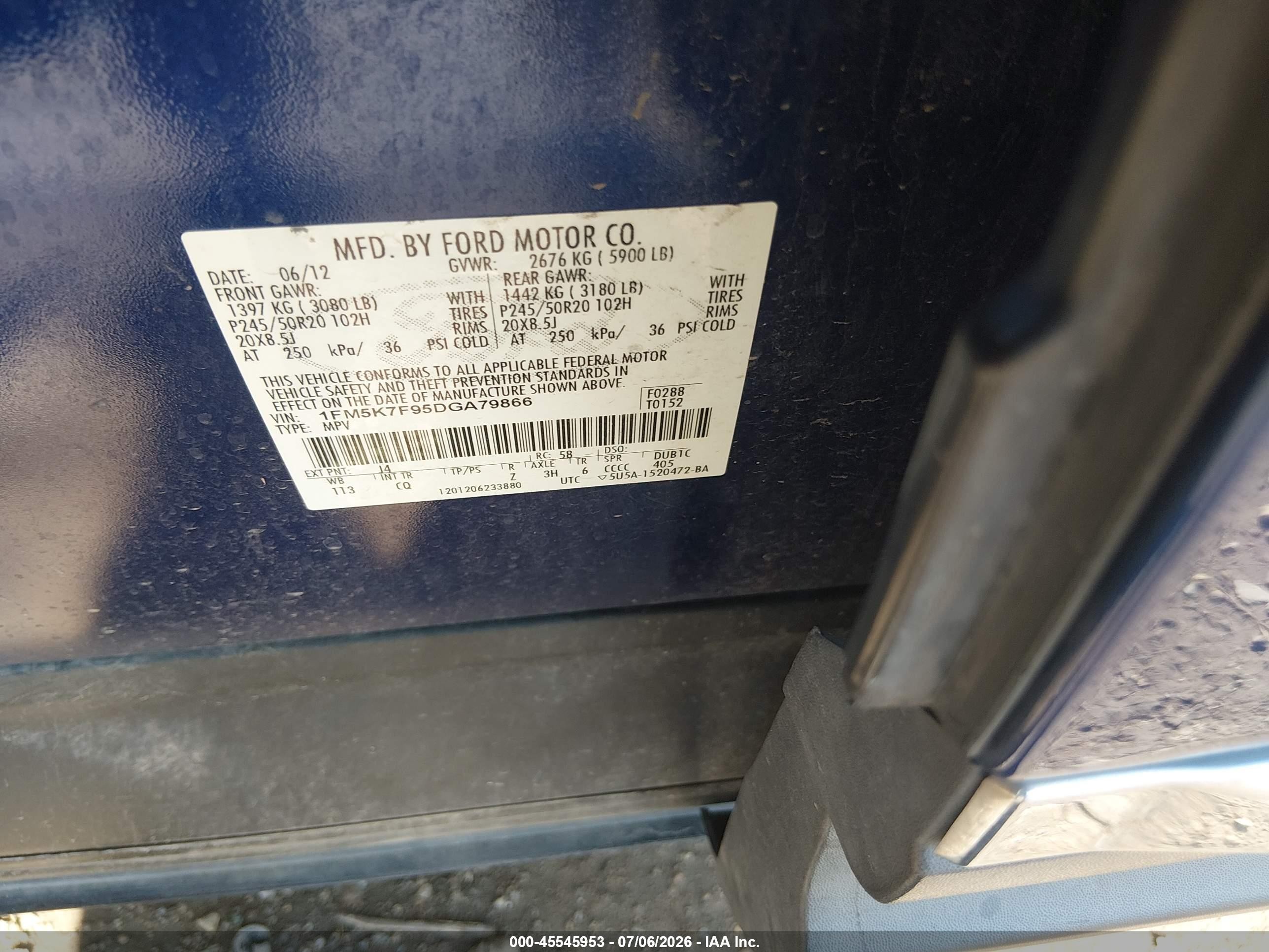 2013 Ford Explorer Limited Blue vin: 1FM5K7F95DGA79866