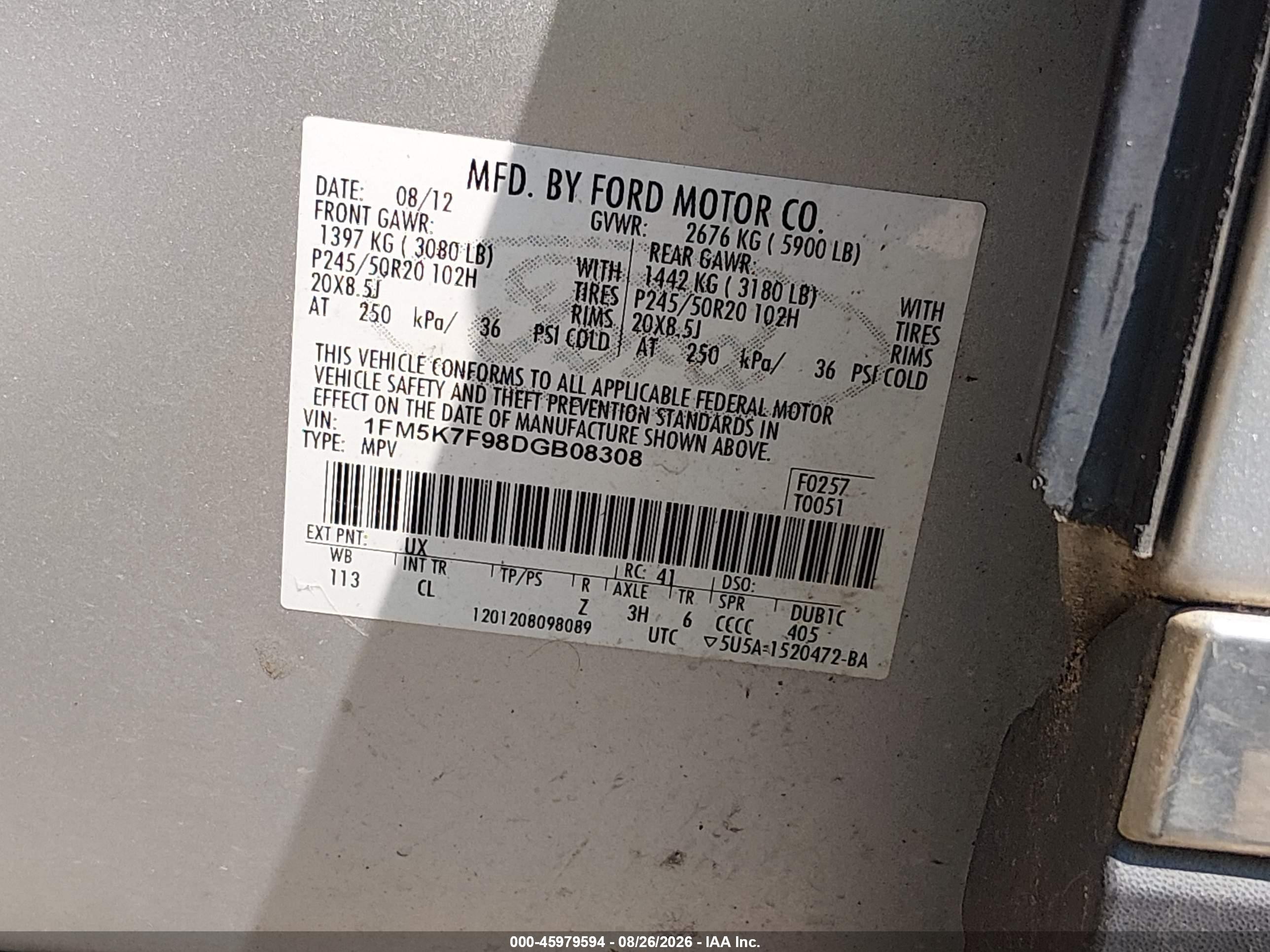2013 Ford Explorer Limited Серебряный vin: 1FM5K7F98DGB08308