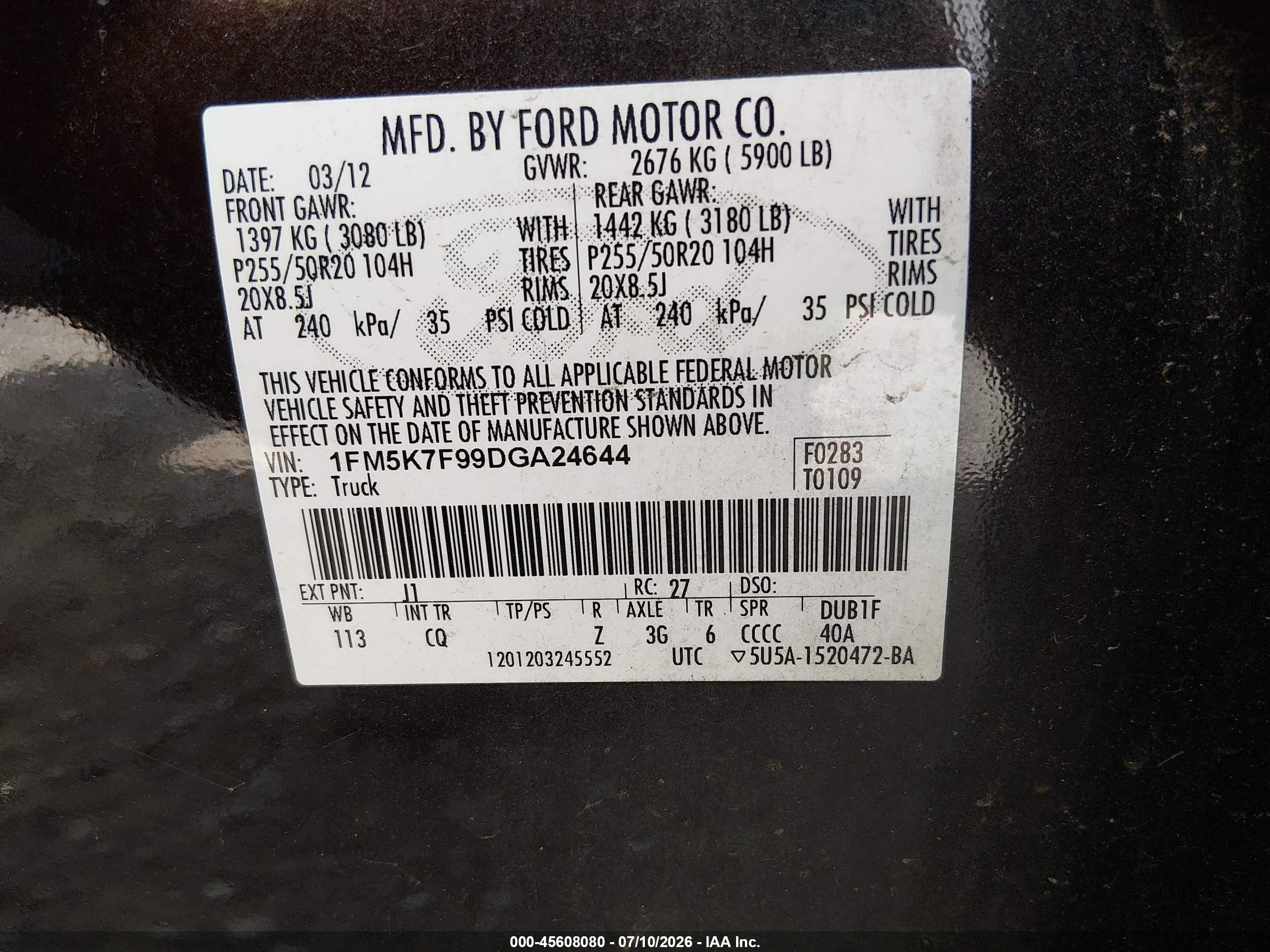 2013 Ford Explorer Limited Black vin: 1FM5K7F99DGA24644