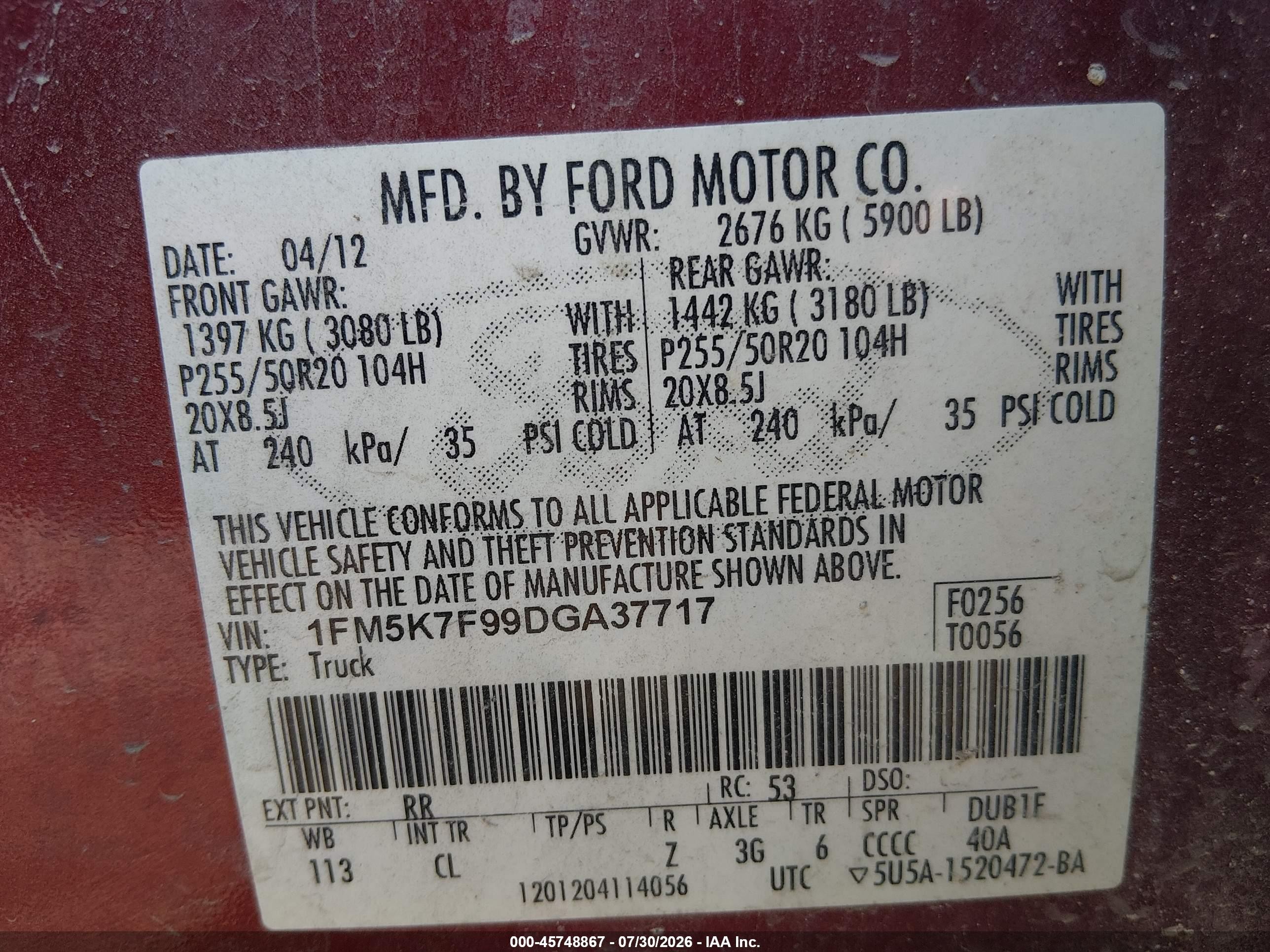 2013 Ford Explorer Limited Red vin: 1FM5K7F99DGA37717