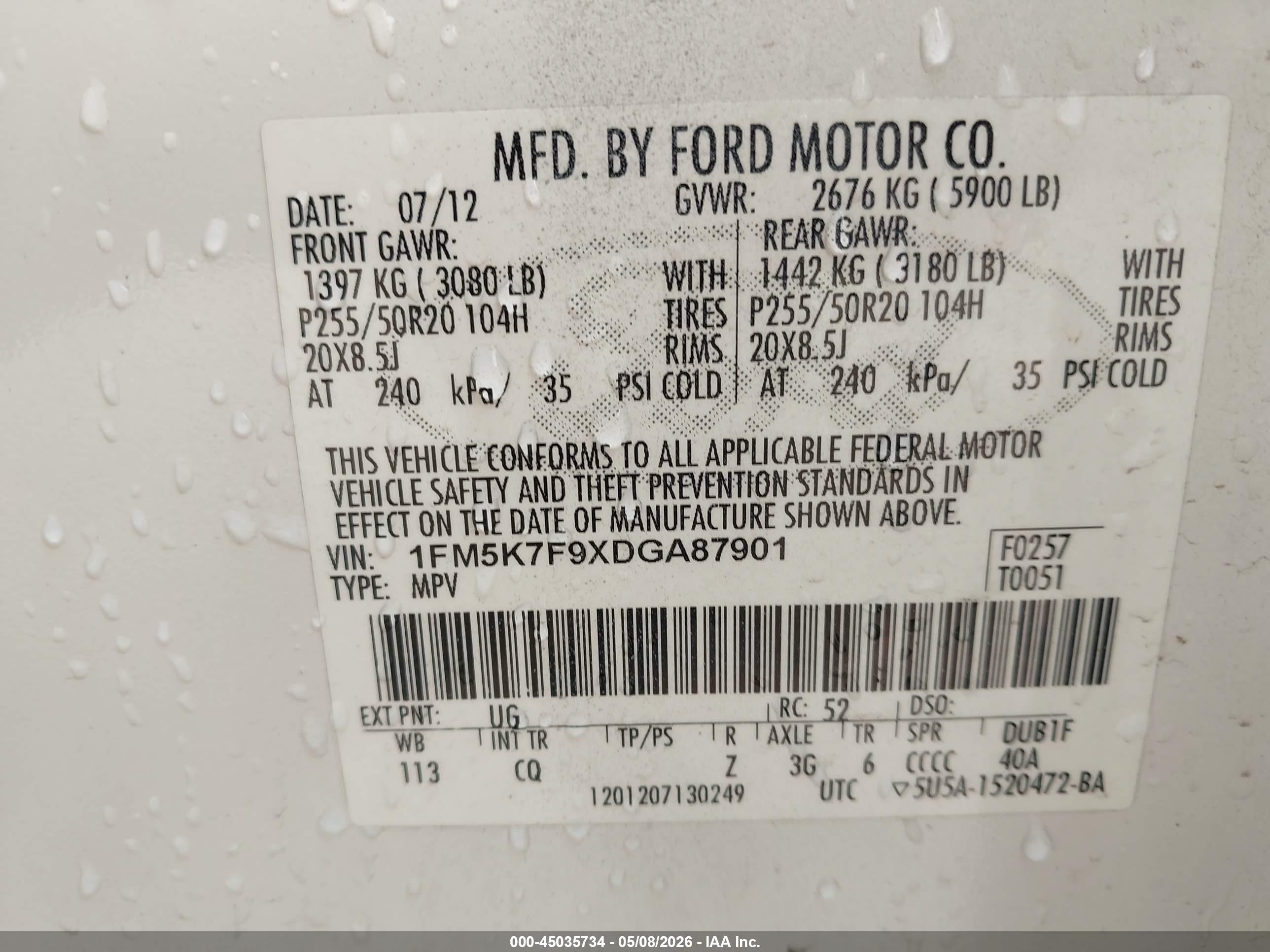 2013 Ford Explorer Limited White vin: 1FM5K7F9XDGA87901