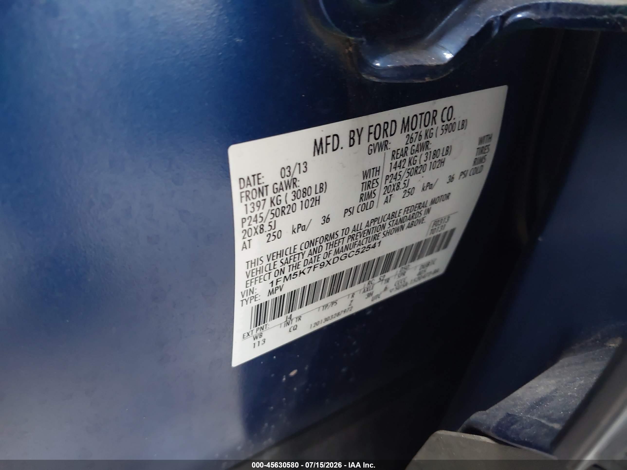 2013 Ford Explorer Limited Blue vin: 1FM5K7F9XDGC52541
