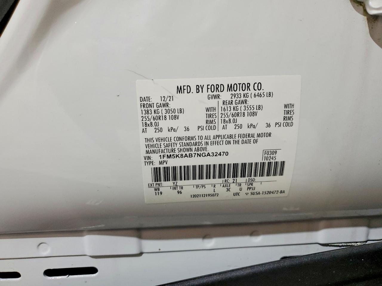 2022 Ford Explorer Police Interceptor White vin: 1FM5K8AB7NGA32470
