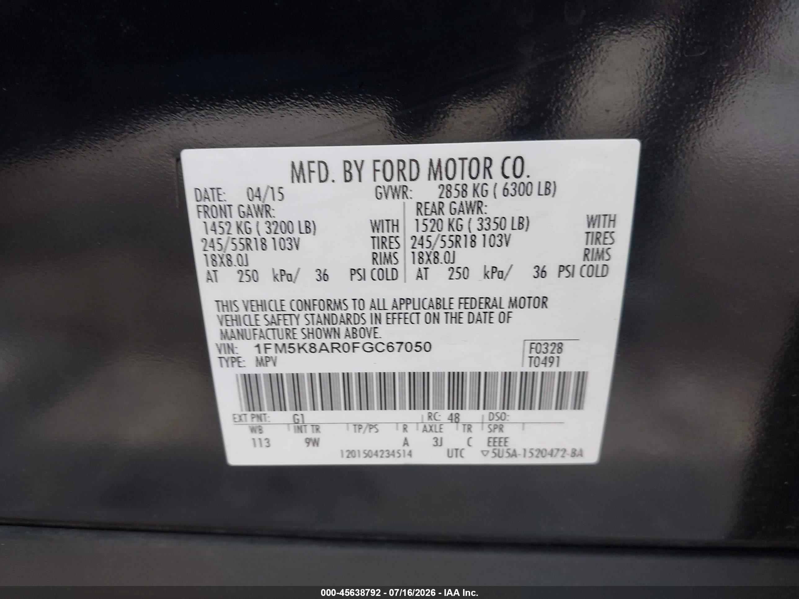 2015 Ford Explorer Police Interceptor Black vin: 1FM5K8AR0FGC67050