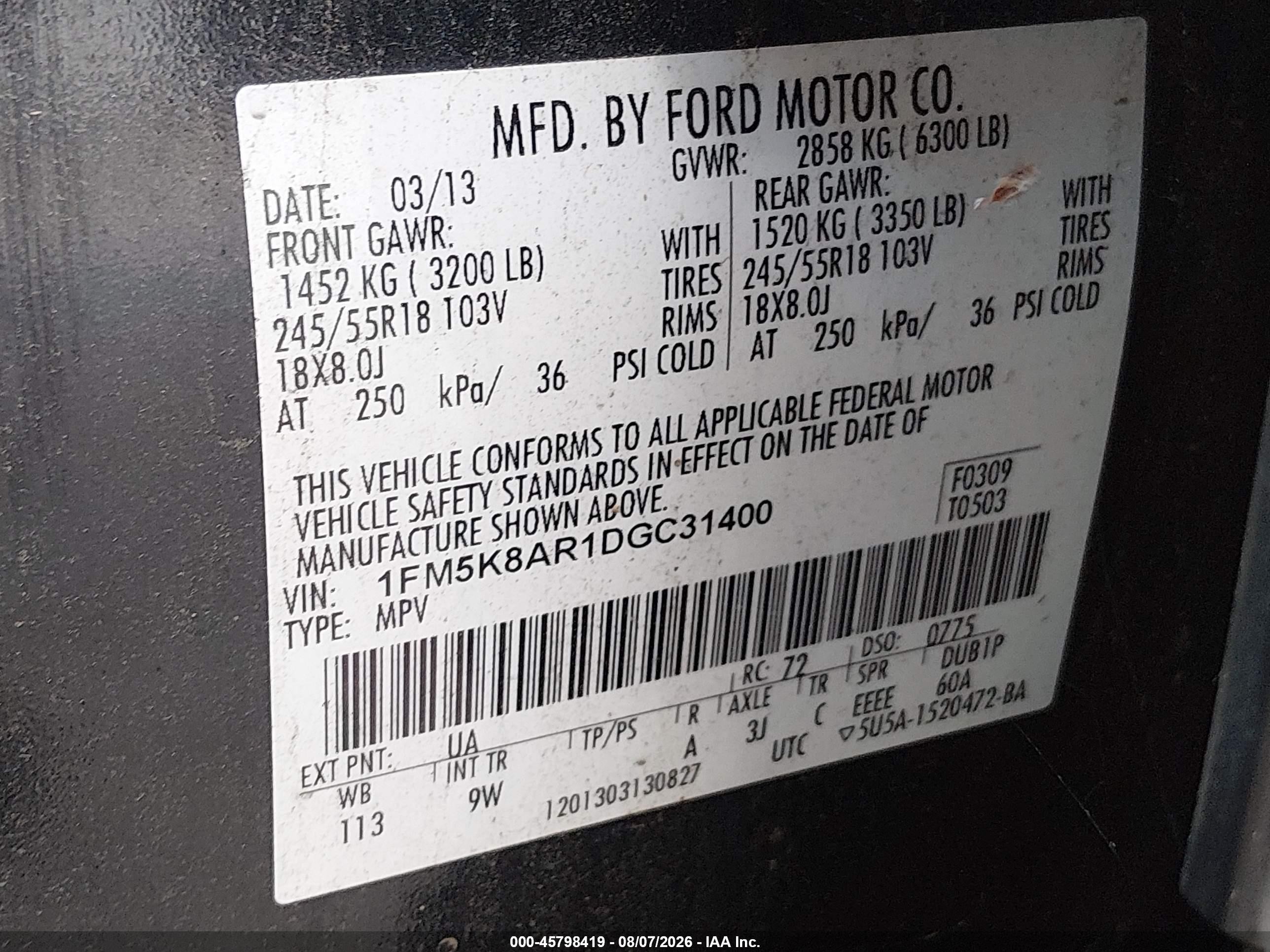 2013 Ford Utility Police Interceptor   Black vin: 1FM5K8AR1DGC31400