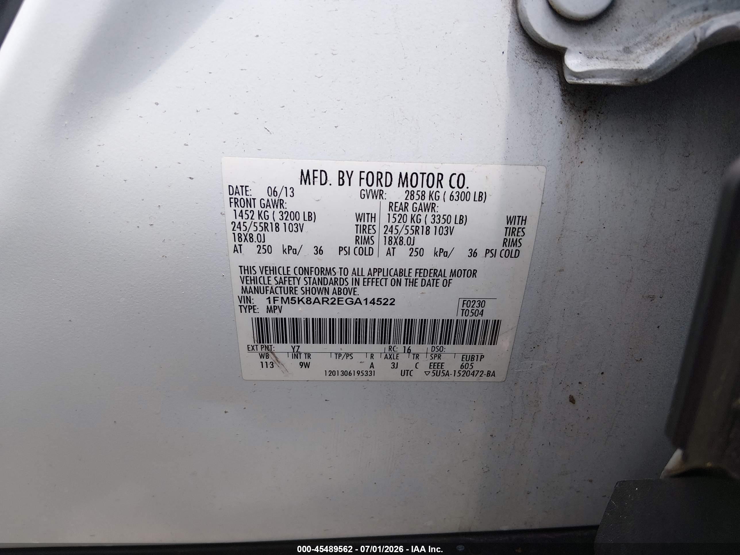 2014 Ford Utility Police Interceptor   White vin: 1FM5K8AR2EGA14522