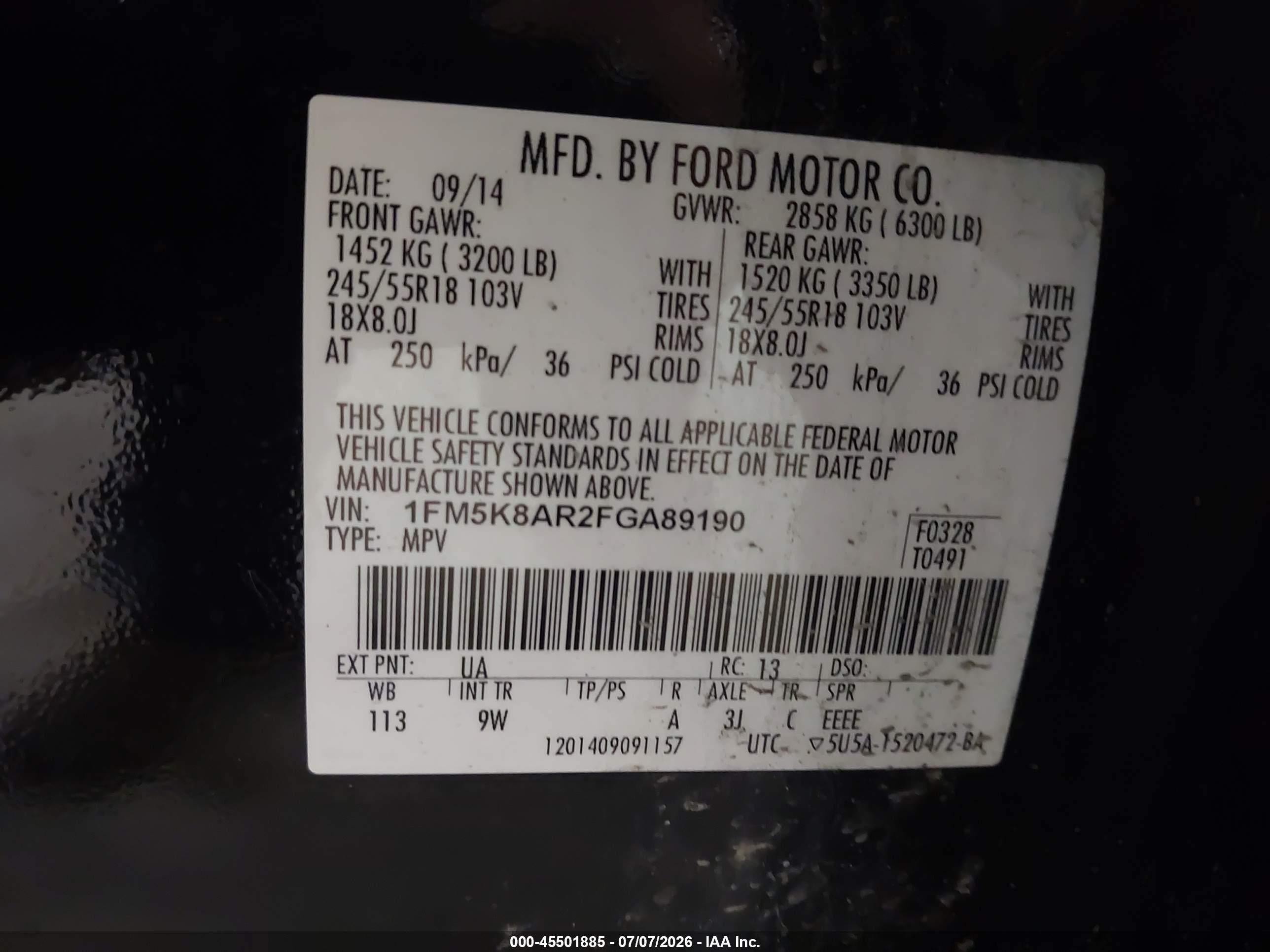2015 Ford Utility Police Interceptor   Black vin: 1FM5K8AR2FGA89190