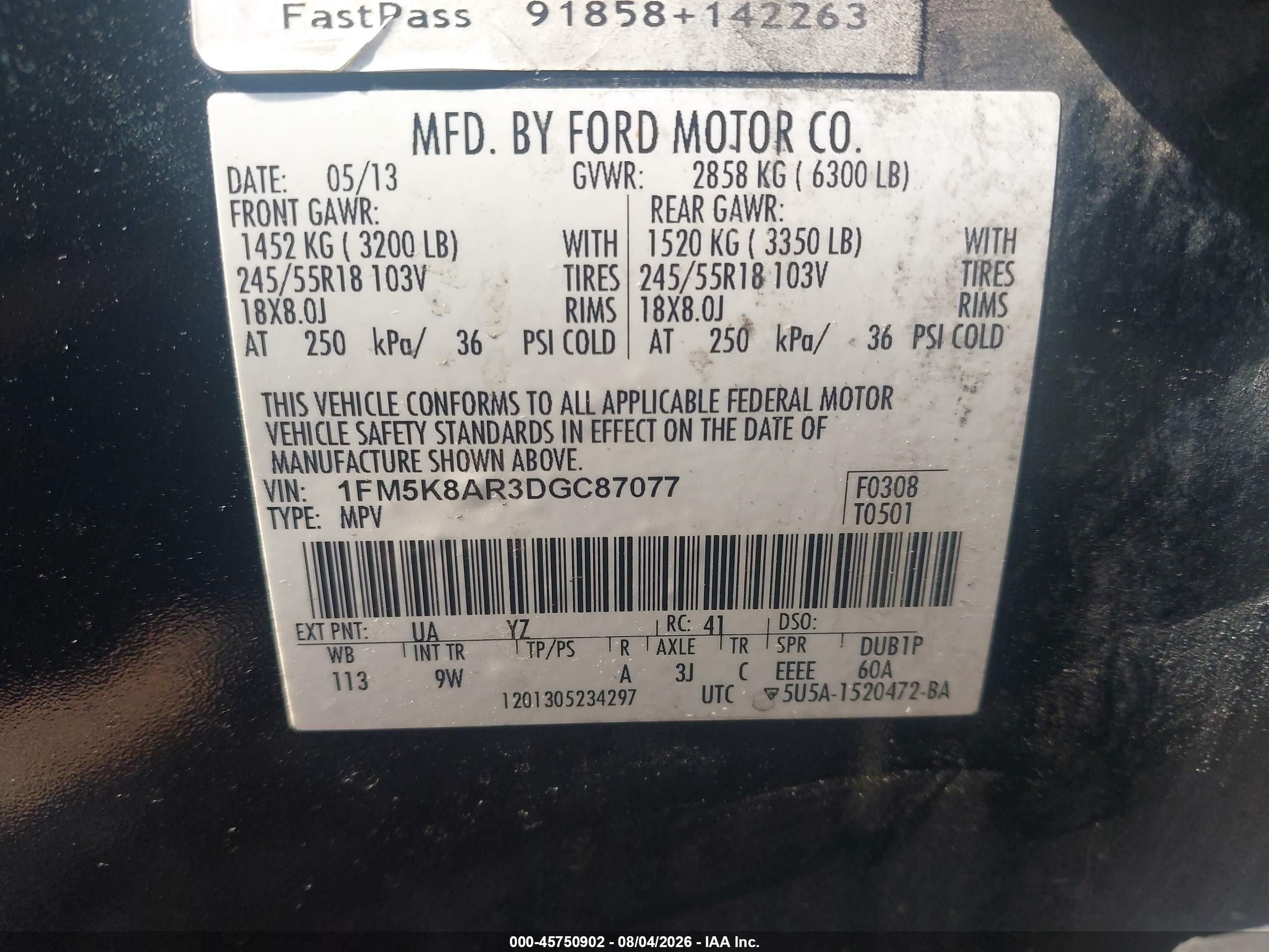 2013 Ford Utility Police Interceptor   Черный vin: 1FM5K8AR3DGC87077